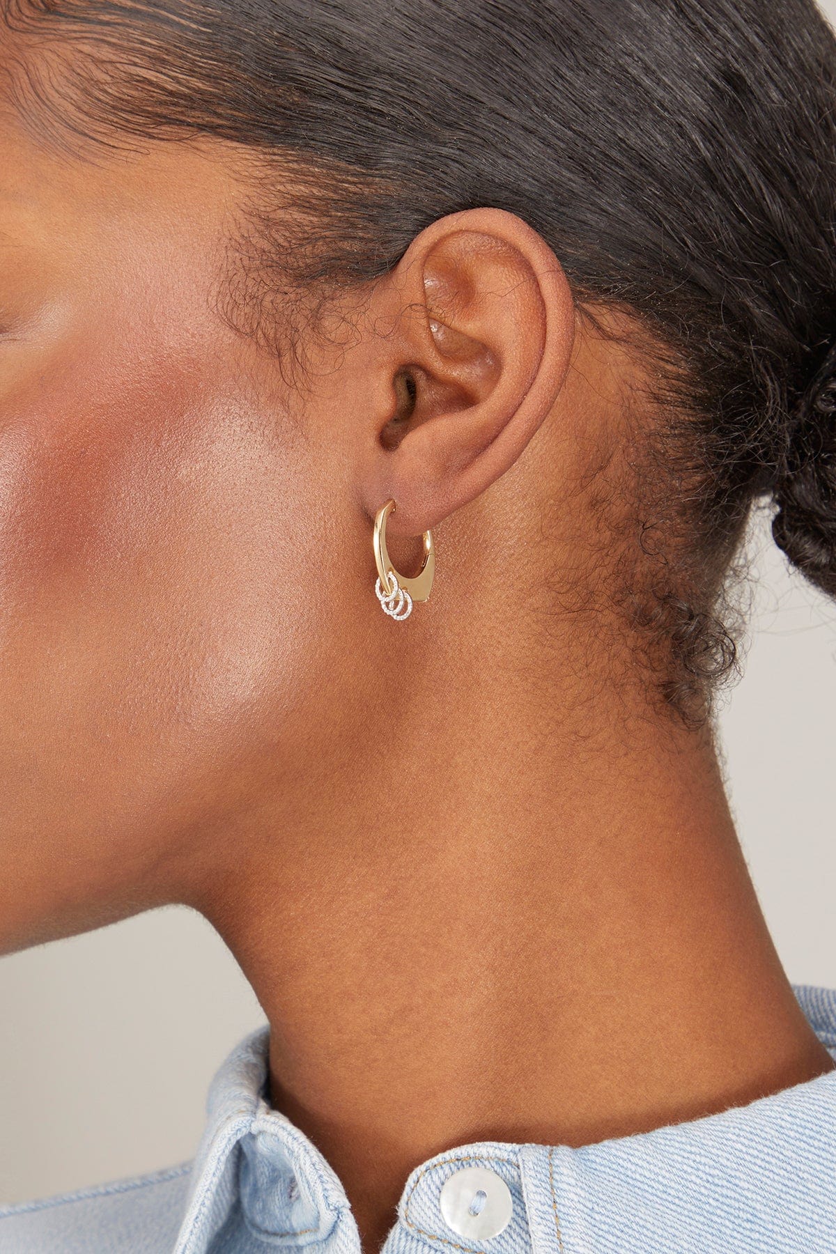 3 Ring Diamond Hoops in 14k Yellow Gold - Image 2