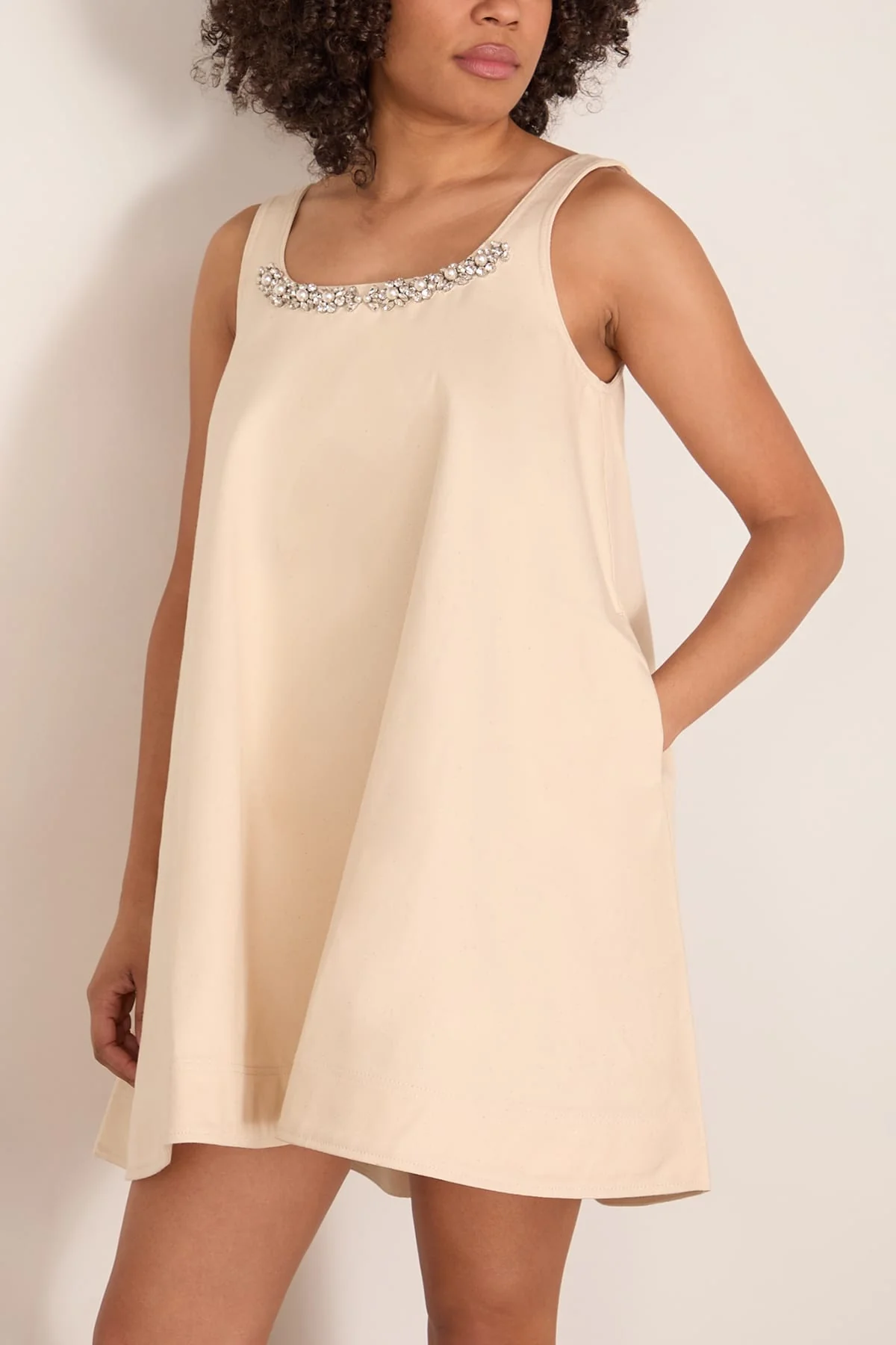A-Line Mini Dress in Ecru/Pearl/Clear - Image 3