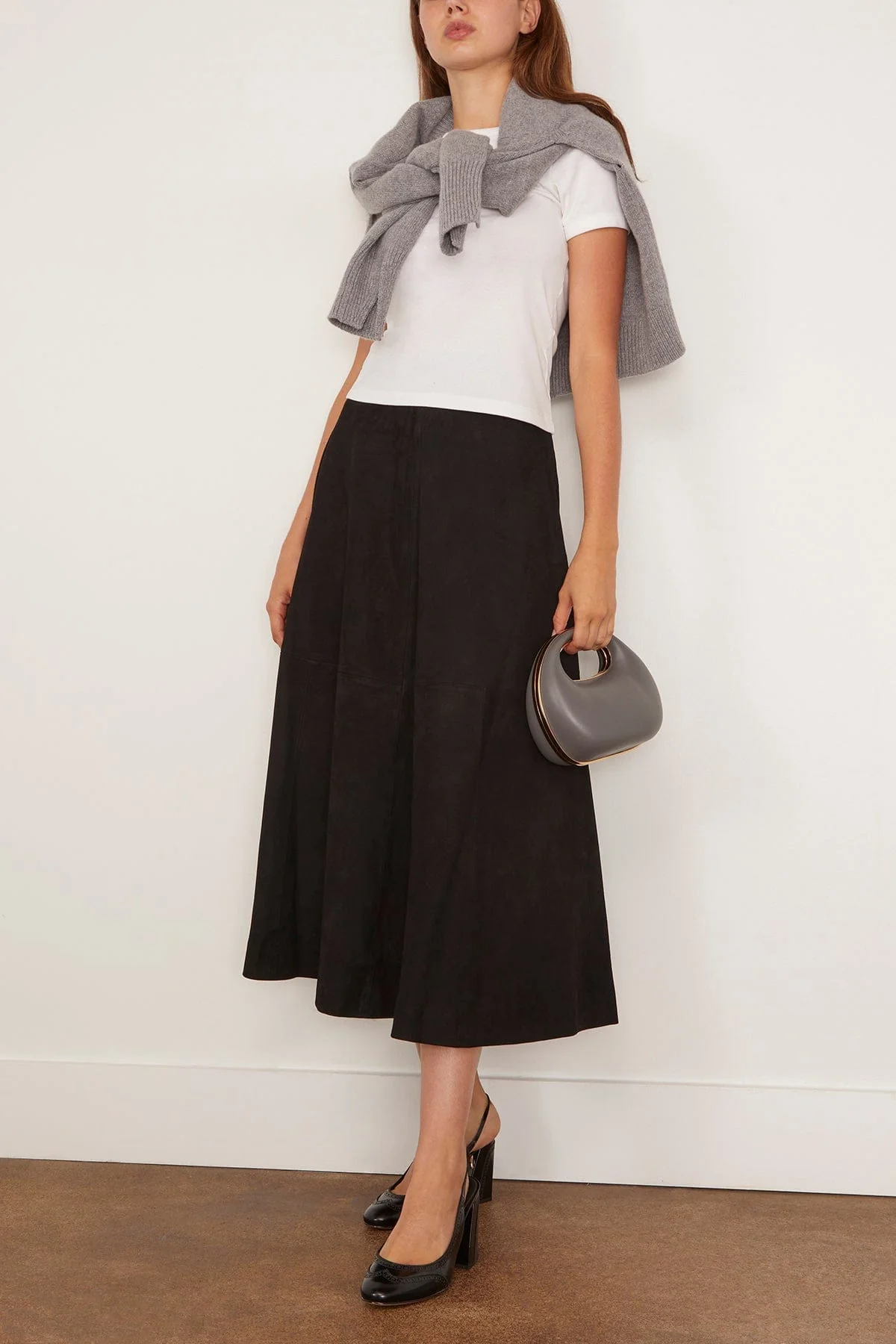 A-Line Suede Skirt in Black - Image 2