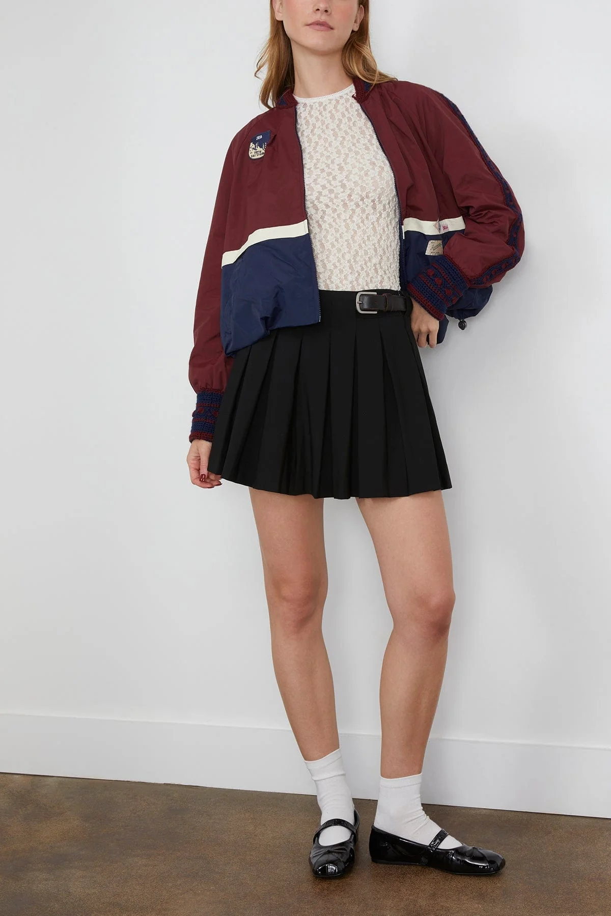 Adeline Wool Suiting Belted Pleat Mini Skirt in Black - Image 2