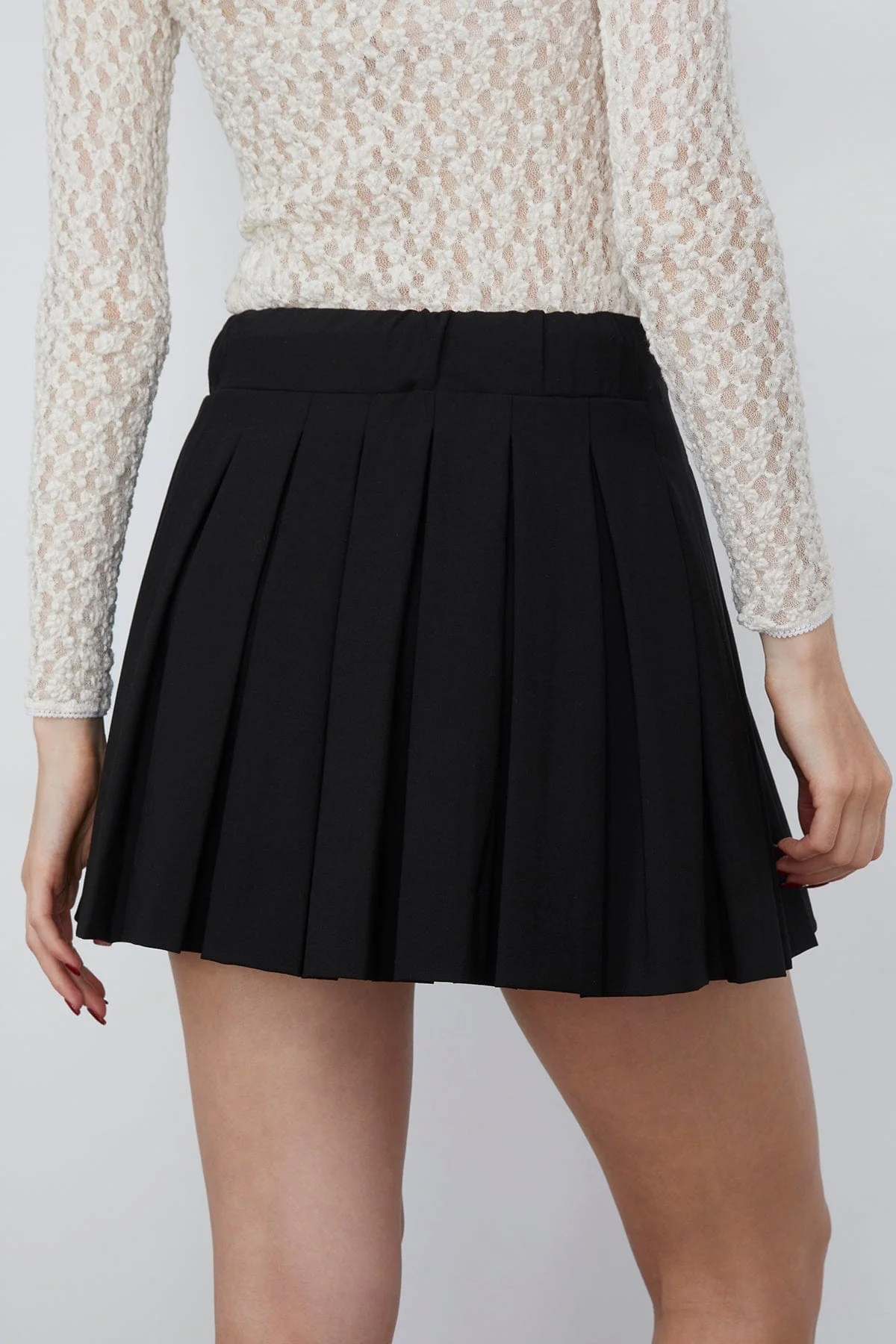 Adeline Wool Suiting Belted Pleat Mini Skirt in Black - Image 4