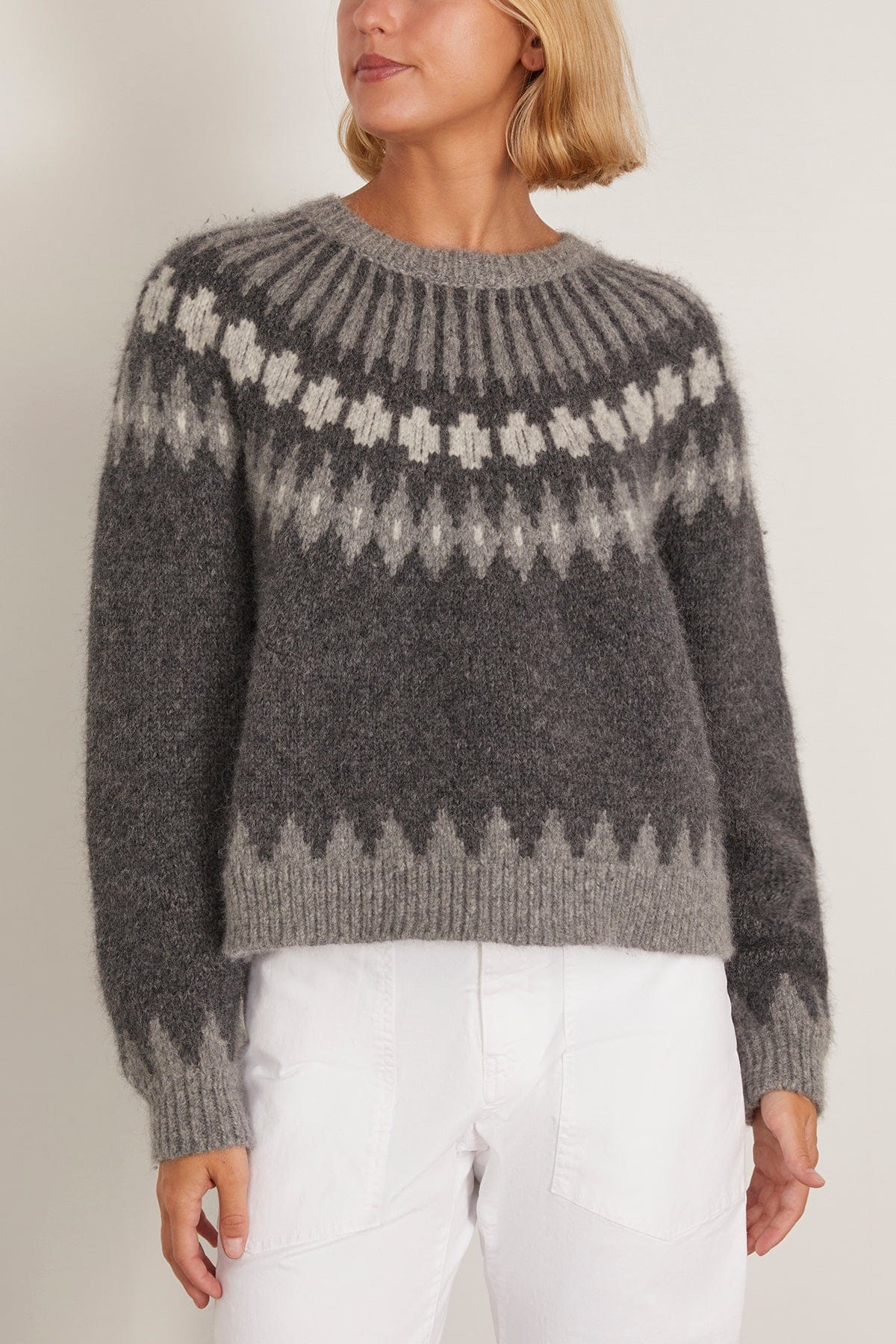 Alena Sweater in Dark Grey Melange Fair Isle - Image 3
