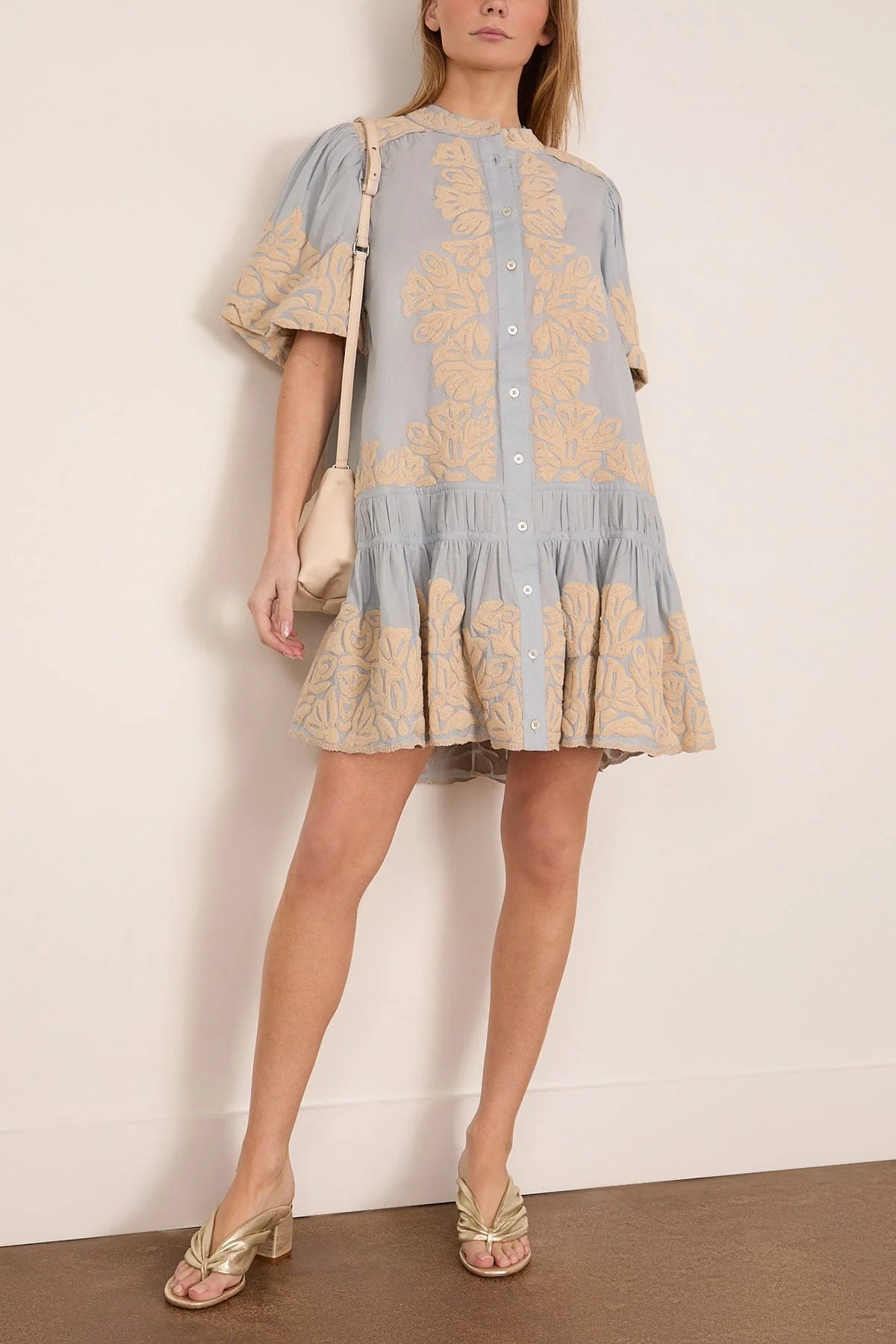 Alexandra Embroidered Bubble Sleeve Tunic in Blue - Image 2