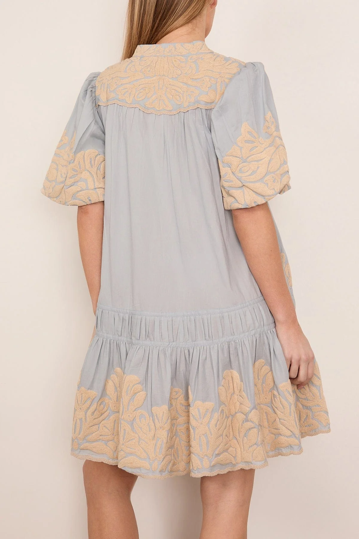 Alexandra Embroidered Bubble Sleeve Tunic in Blue - Image 4