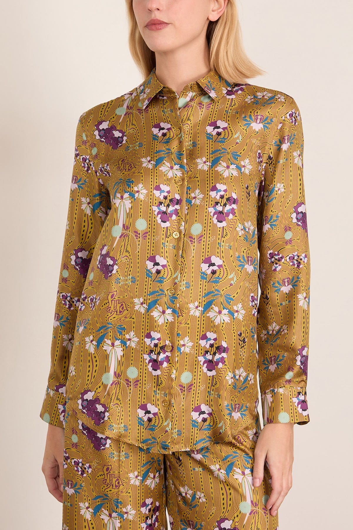 Ametista Silk Twill Shirt in Mustard Floral - Image 3