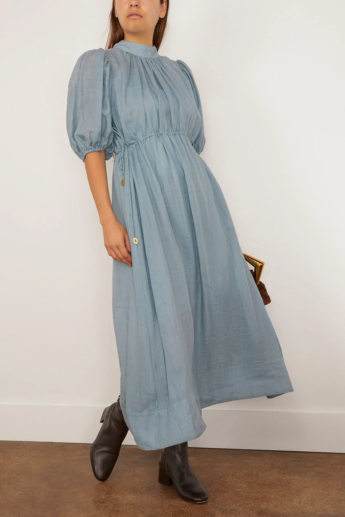 Anise Solid Puff Sleeve Midi Dress in Blue - Image 2