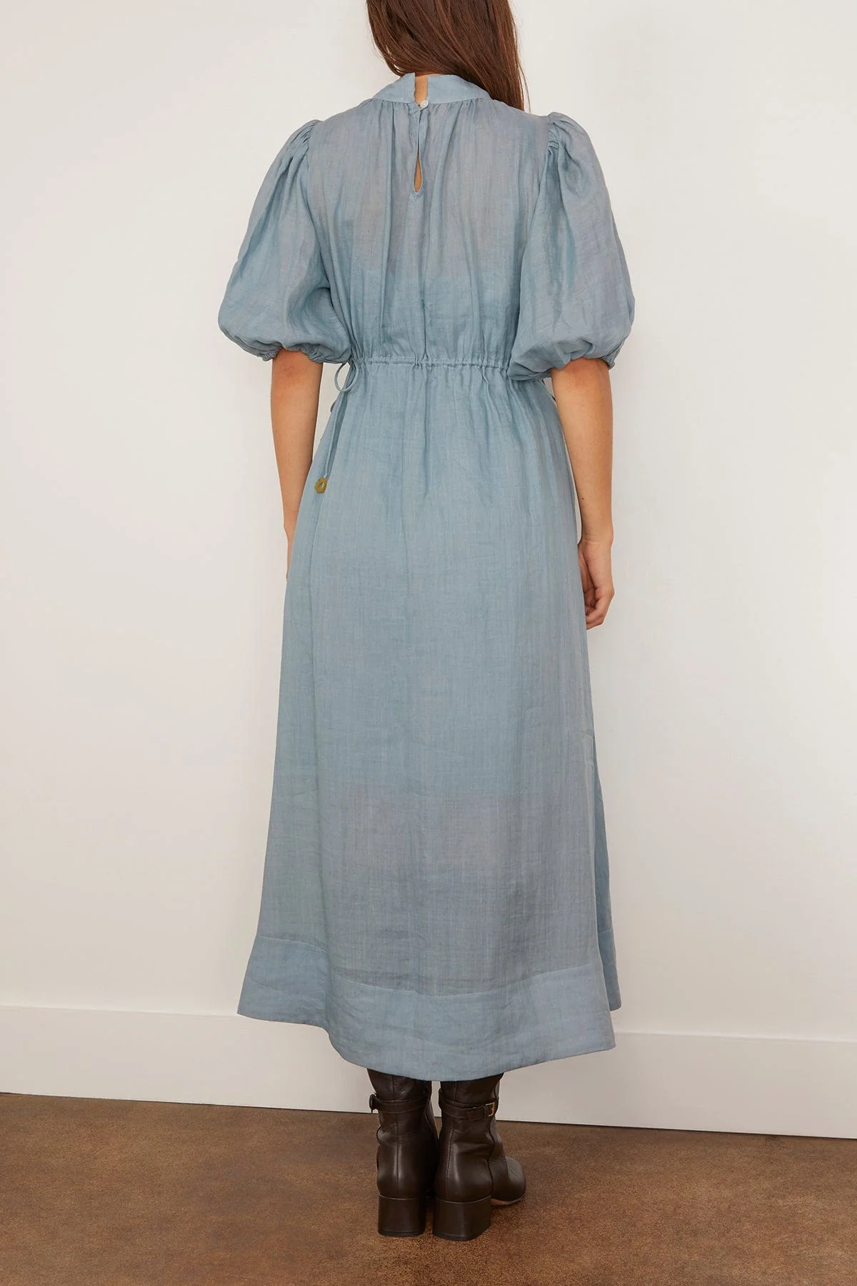Anise Solid Puff Sleeve Midi Dress in Blue - Image 4