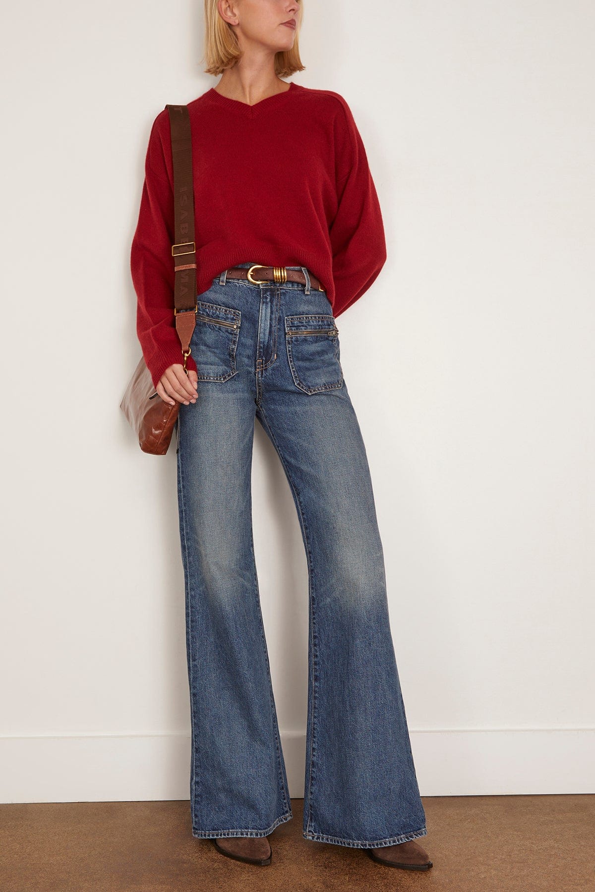 Anzor V-Neck Boxy Sweater in Burgundy - Image 2
