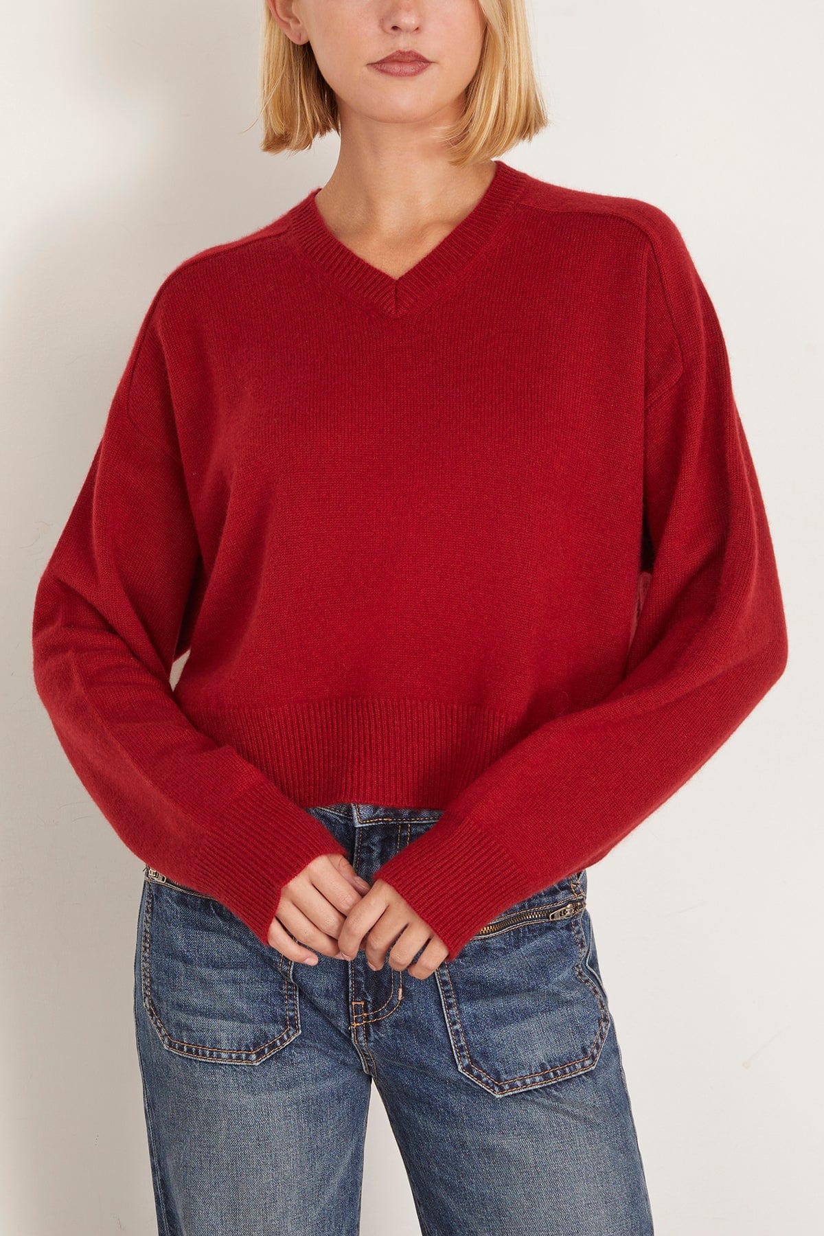 Anzor V-Neck Boxy Sweater in Burgundy - Image 3
