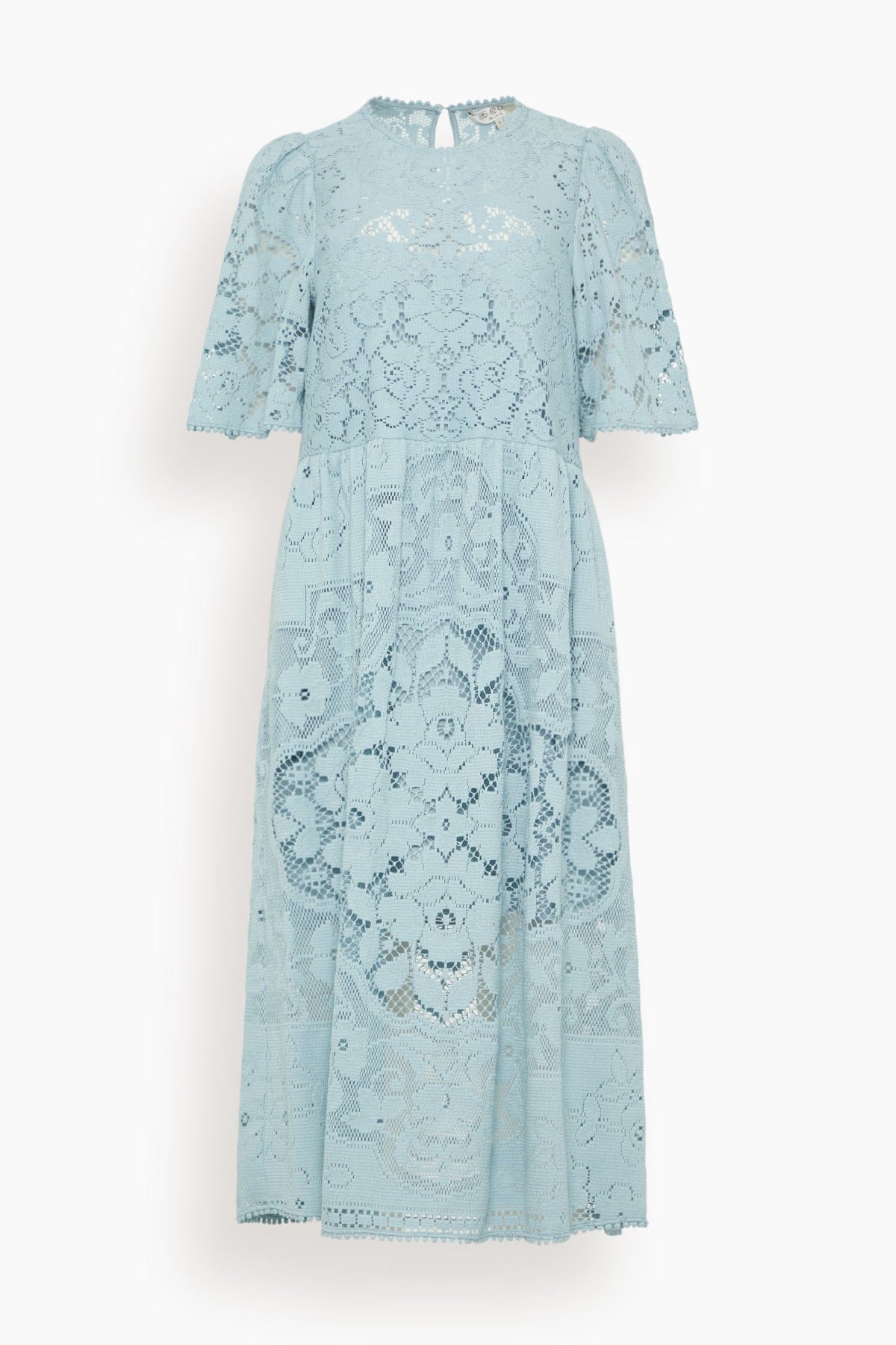 Arianna Lace Short Sleeve Midi Dress in Blue
