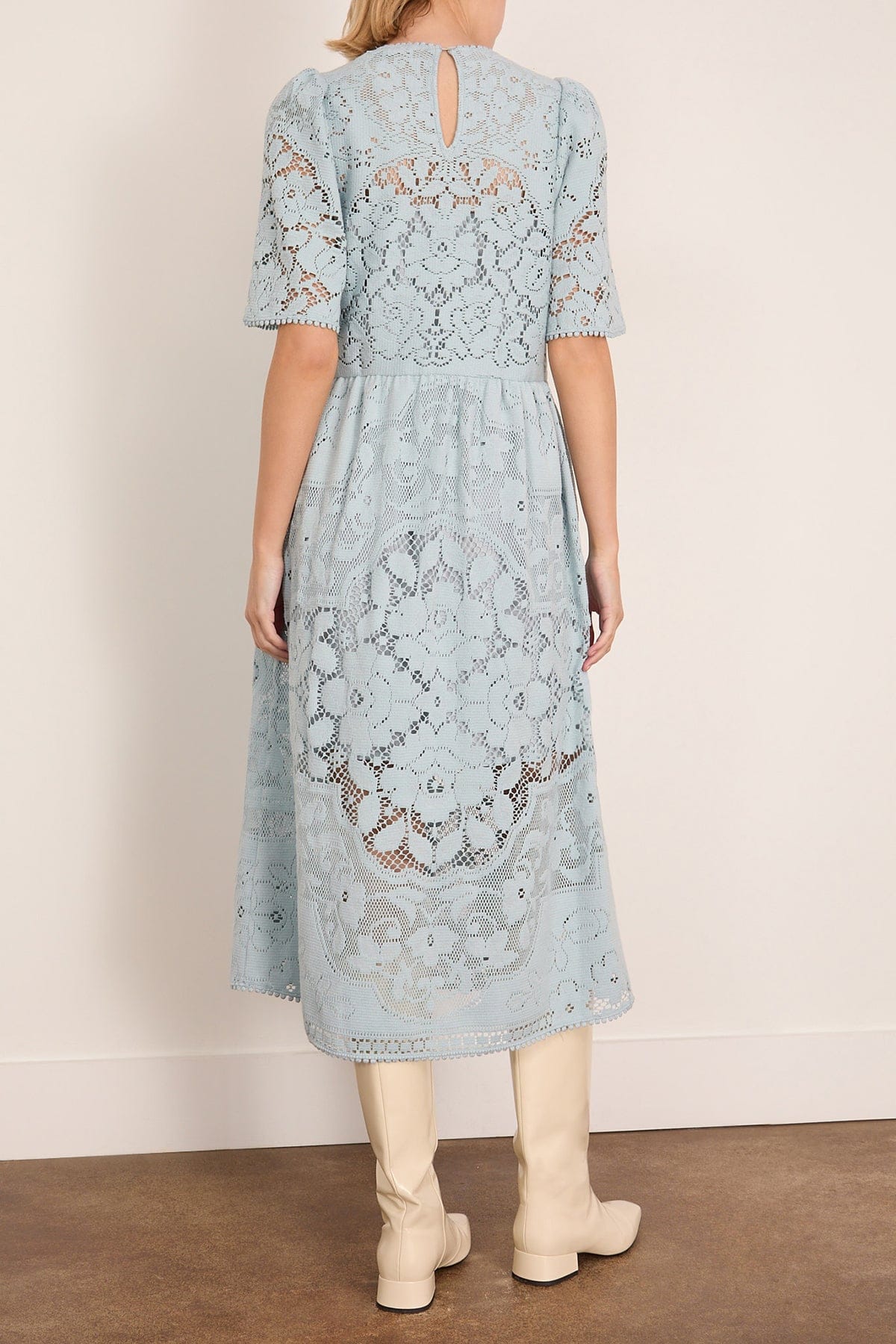 Arianna Lace Short Sleeve Midi Dress in Blue - Image 4
