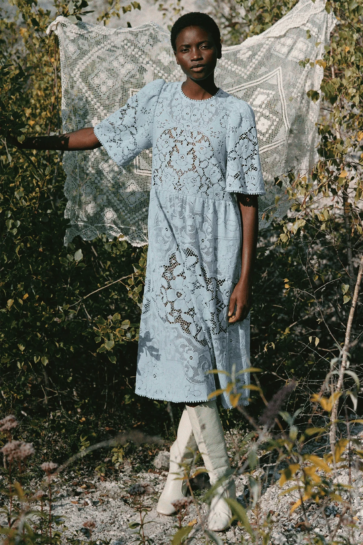 Arianna Lace Short Sleeve Midi Dress in Blue - Image 5
