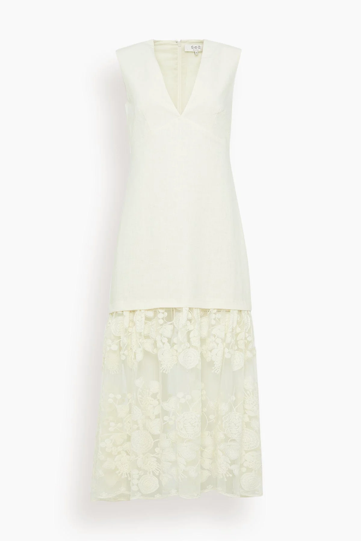 Arielle Lace V-Neck Midi Dress in Cream