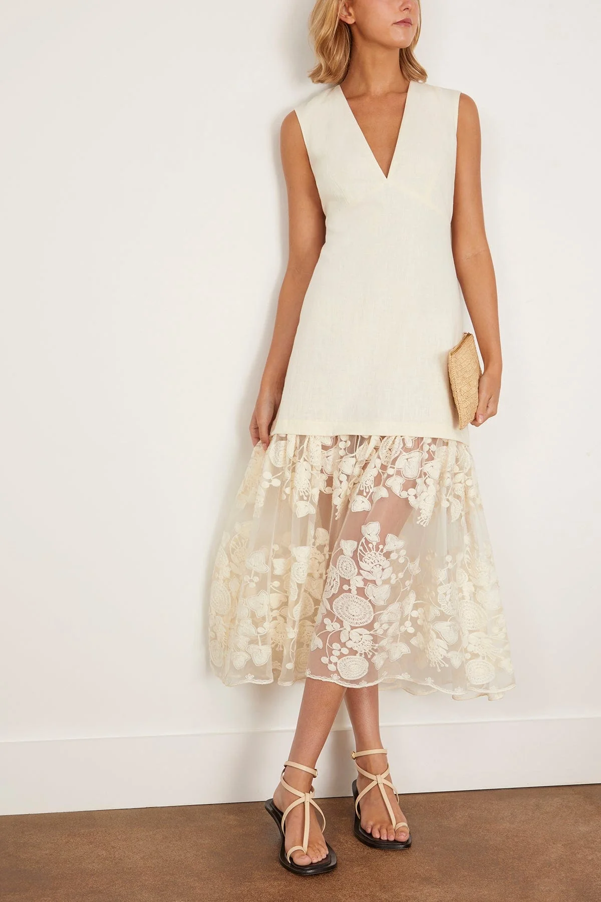 Arielle Lace V-Neck Midi Dress in Cream - Image 2