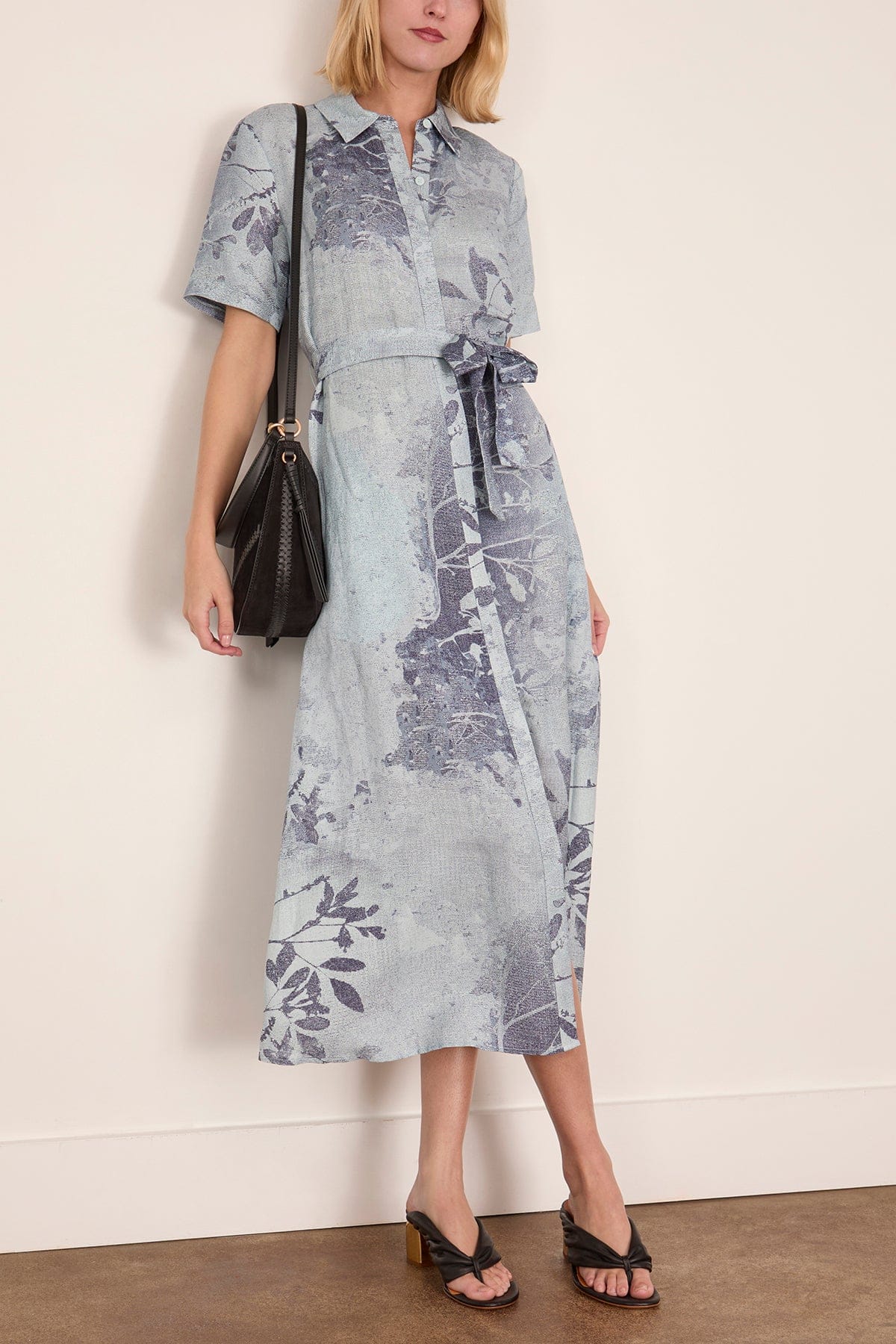 Audria Short Sleeve Belted Midi Dress in Sky Floral - Image 2