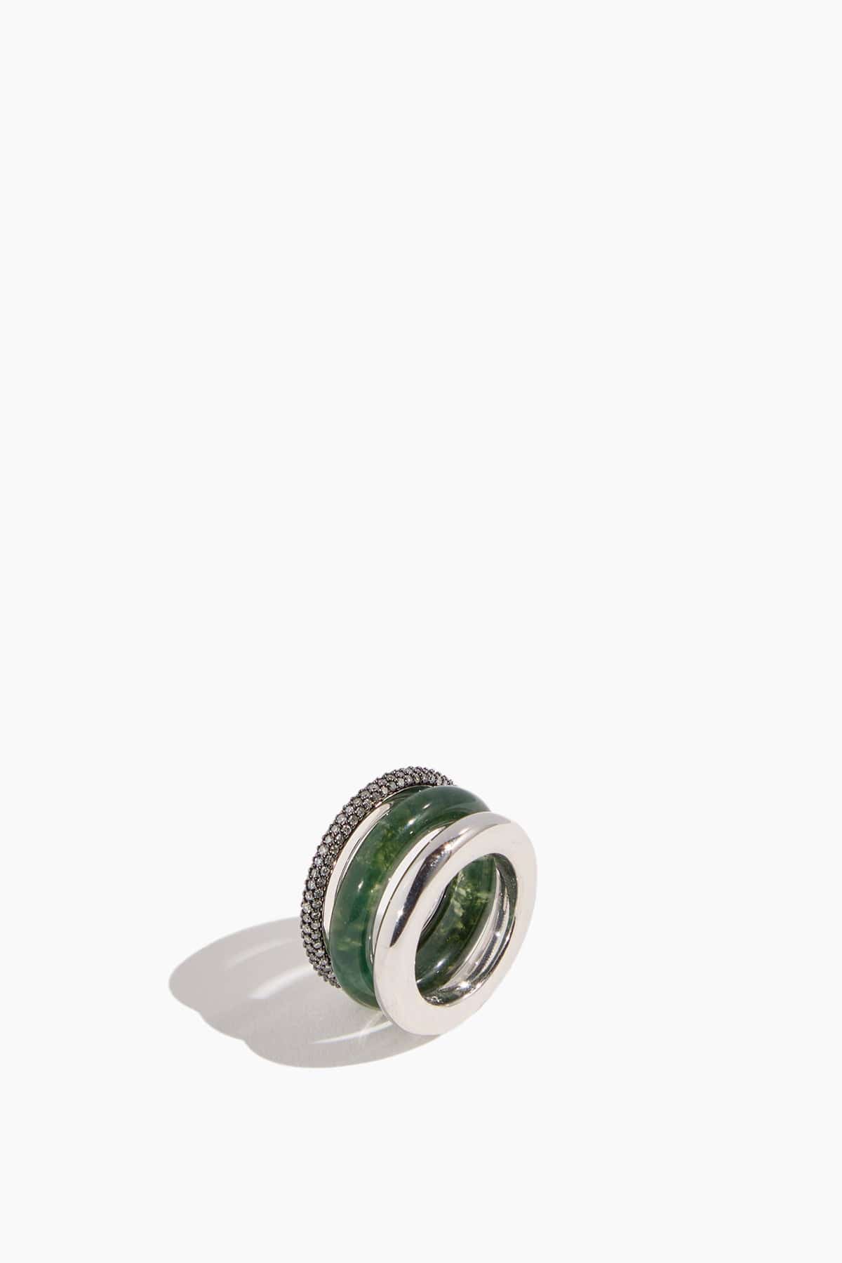 Aurea Ring Stack in Grey Diamond/Moss Agate - Image 3