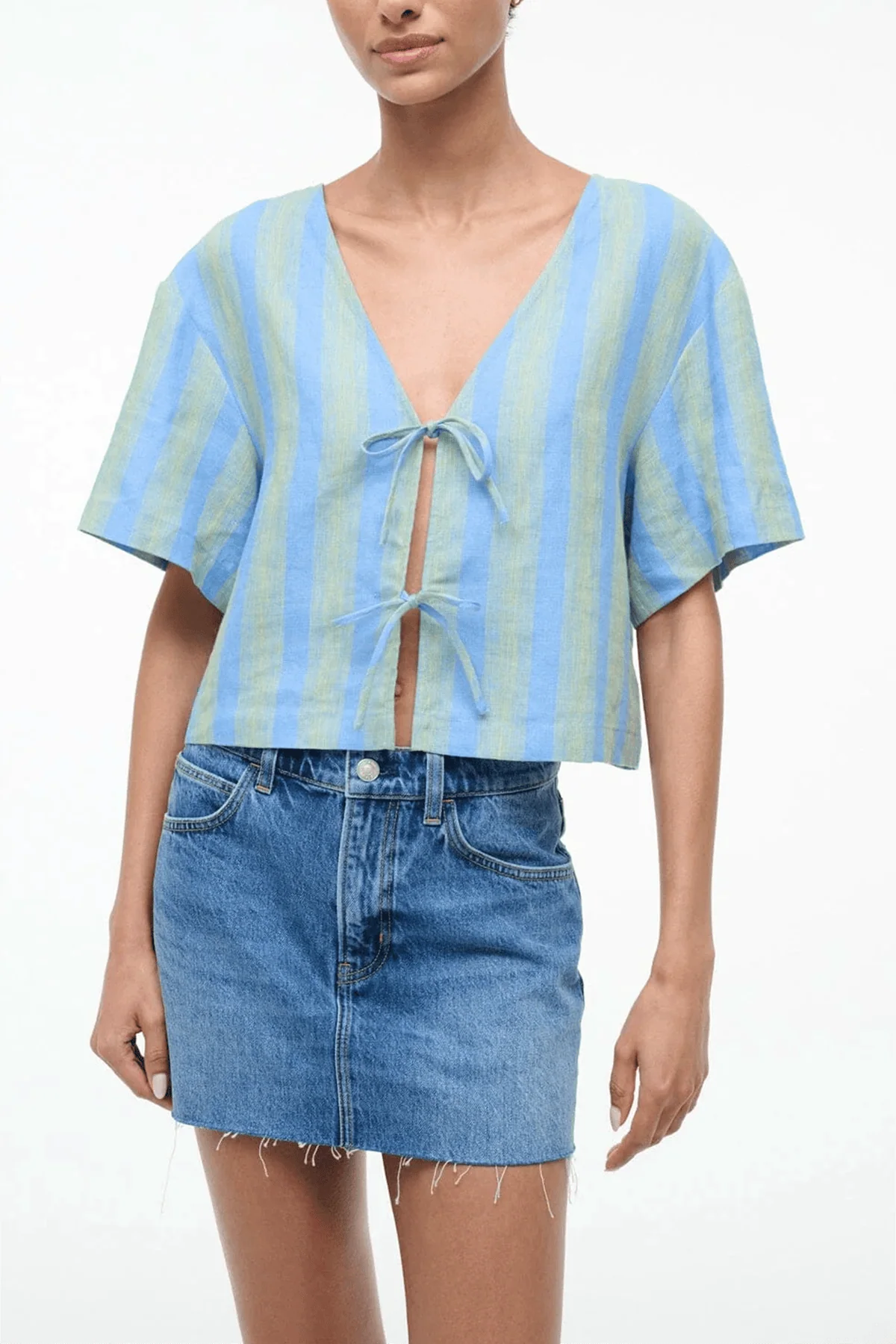 Ava Linen Top in Seaport Stripe - Image 3
