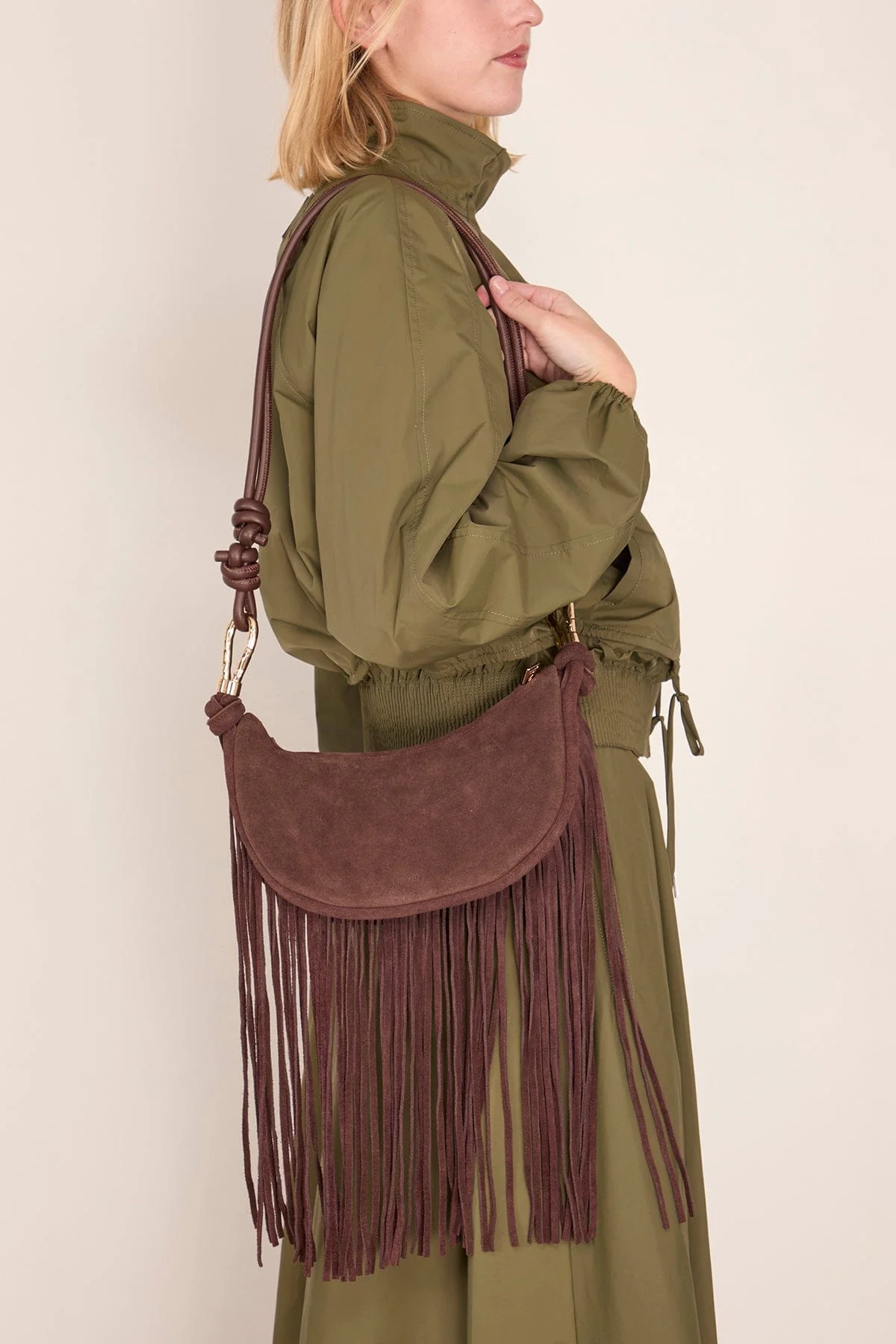Avery Fringe Suede Crossbody Bag in Cacao - Image 2