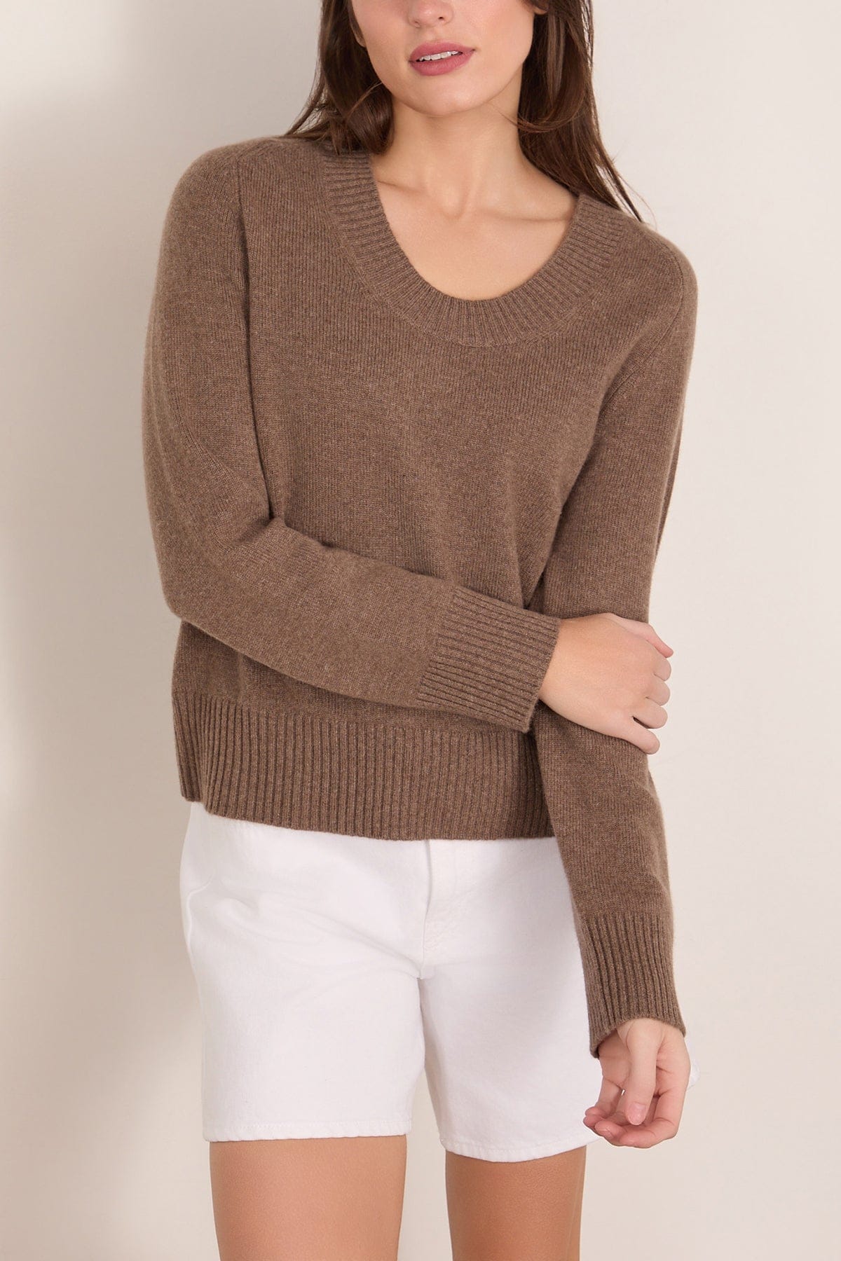 Baji Dropped U-Neck Sweater in Brown Melange - Image 3