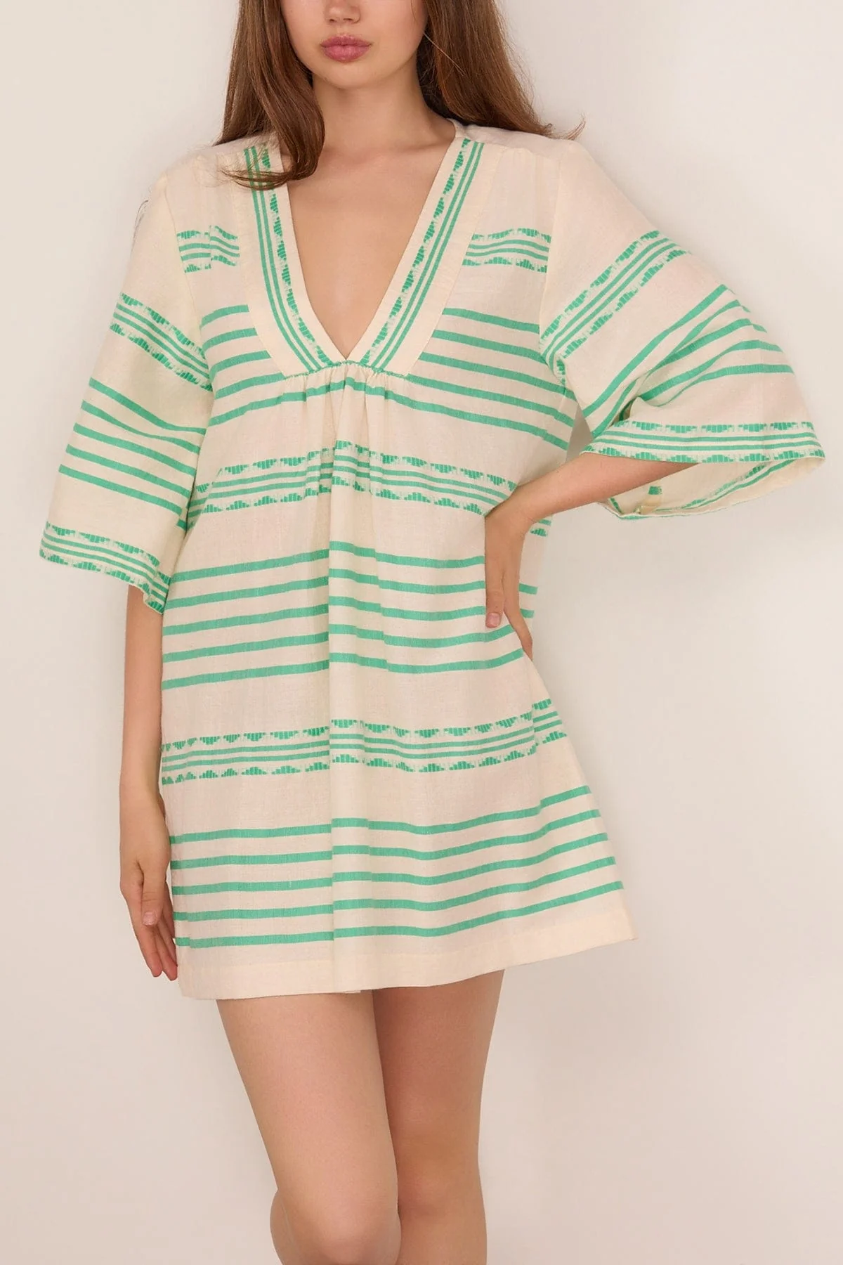 Belkis V-Neck Caftan in Chereka Green - Image 3