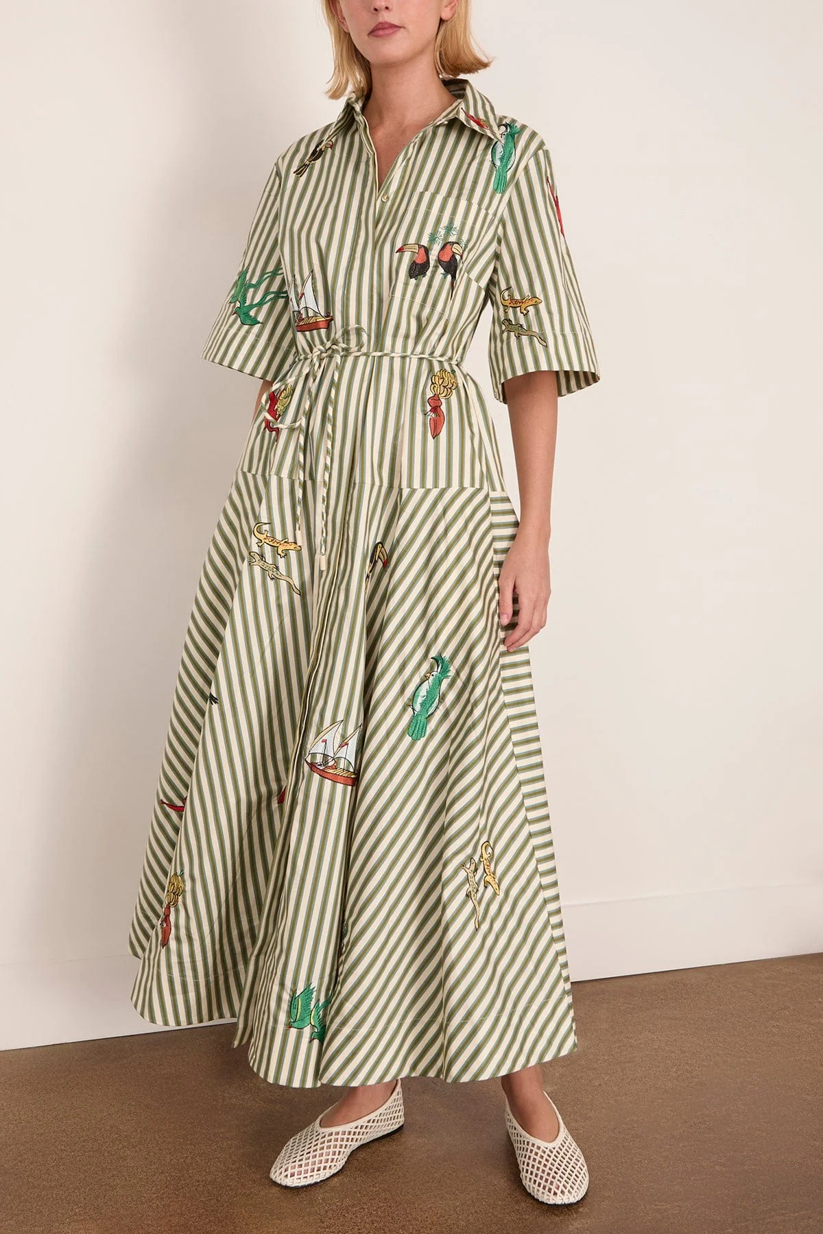 Bisou Embroidered Shirtdress in Stripe - Image 3