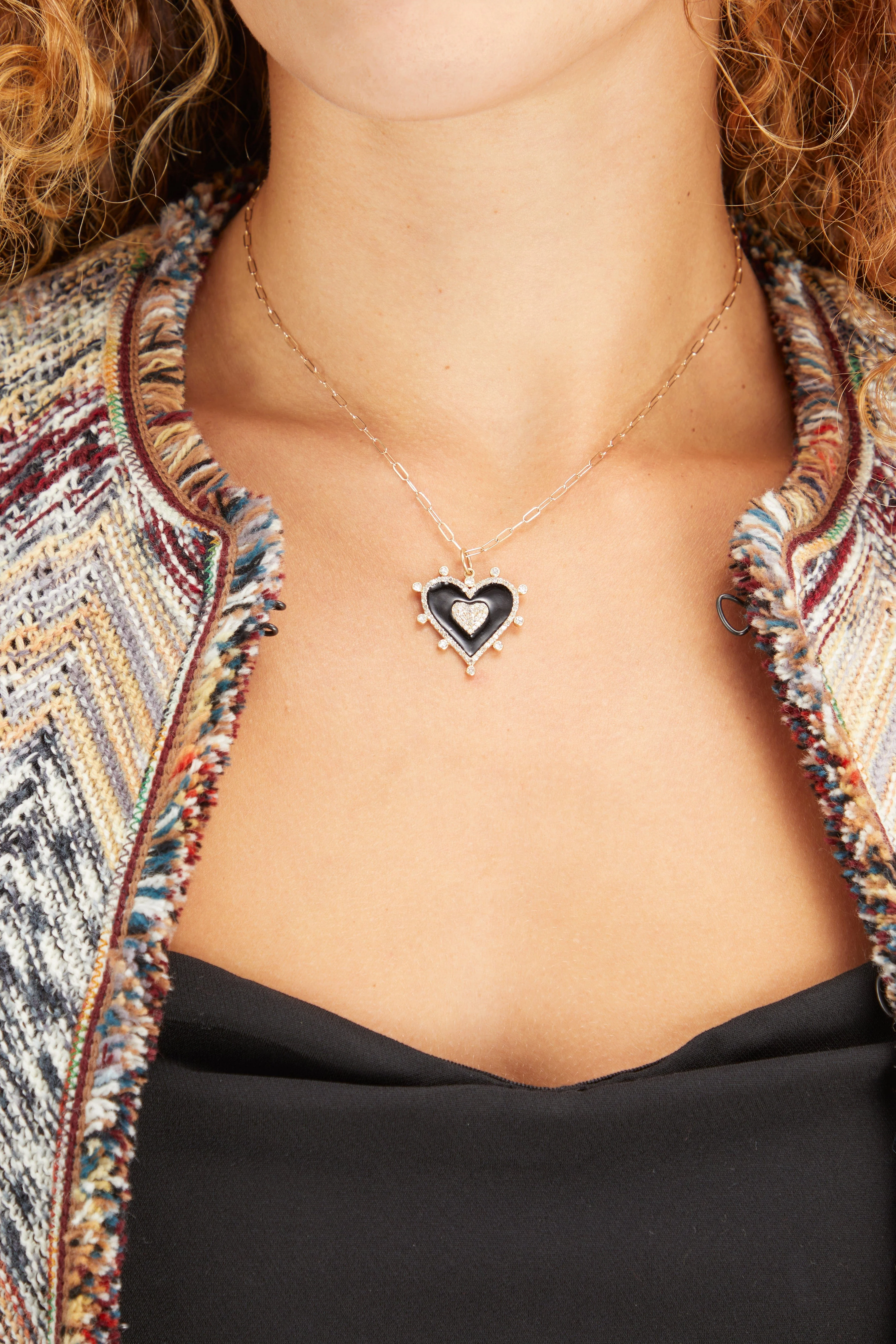 Black Enamel and Diamond Heart Pendant - Image 2