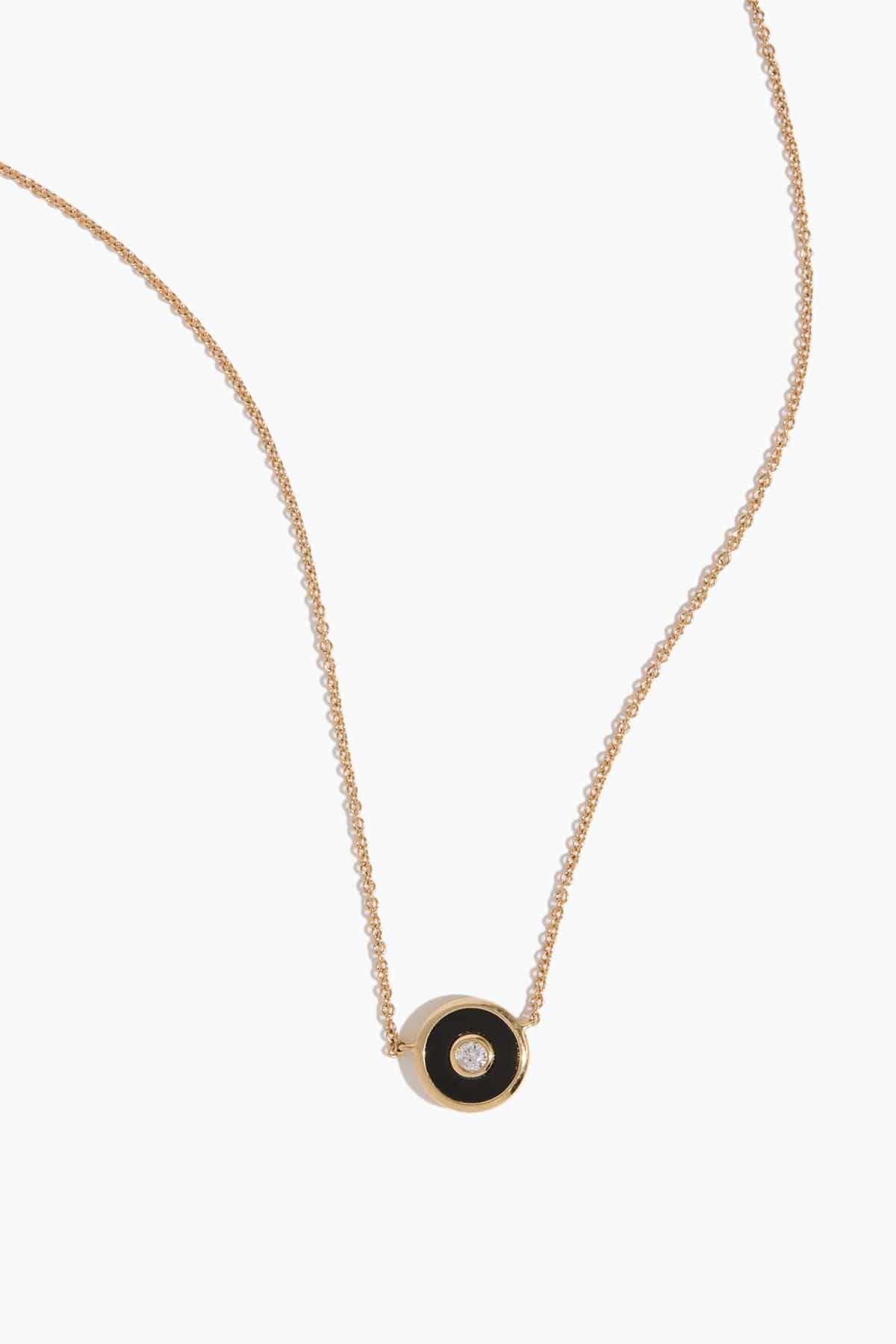 Black Onyx Mini Saucer Pendant in 18k Yellow Gold