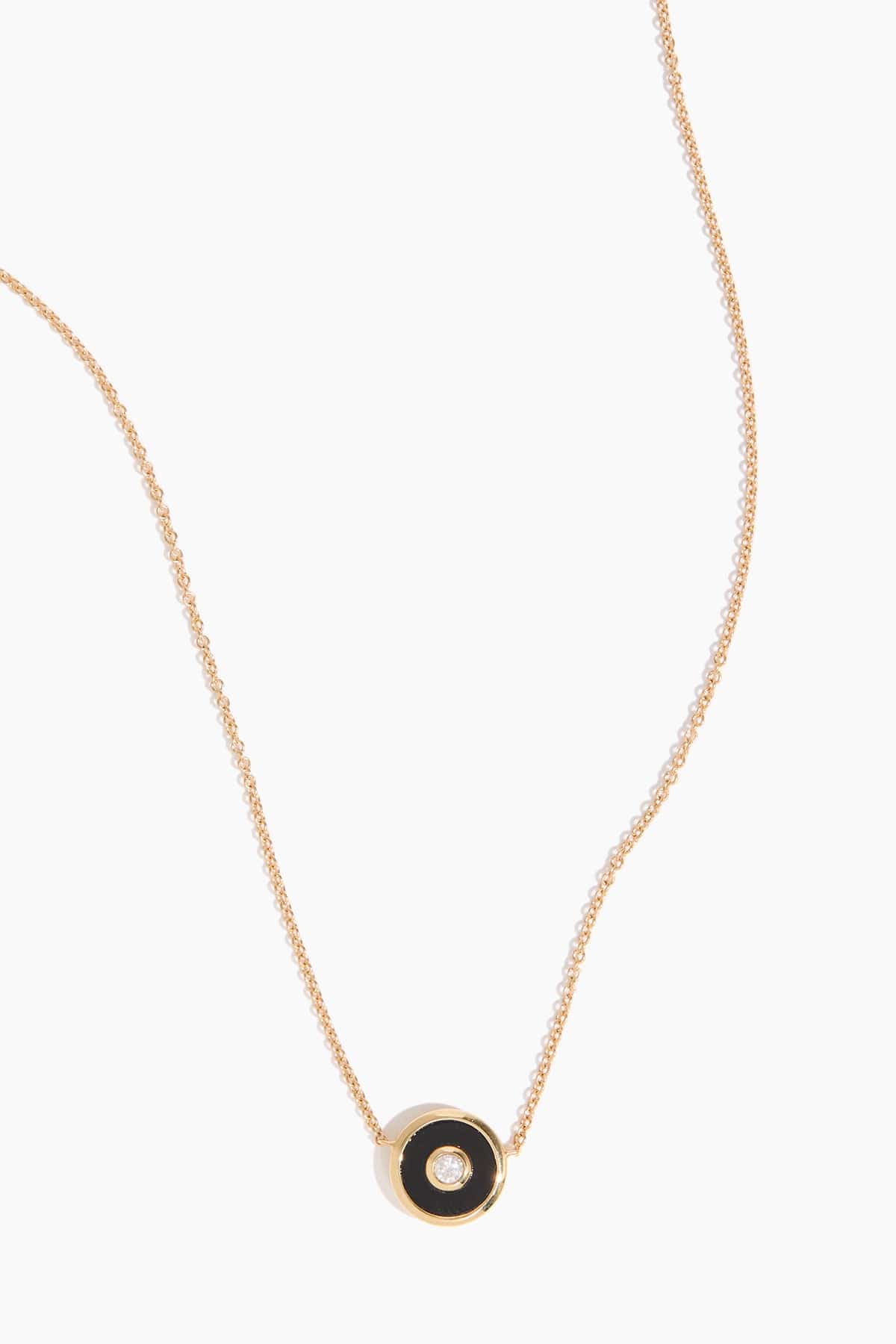 Black Onyx Mini Saucer Pendant Necklace in 18k Yellow Gold