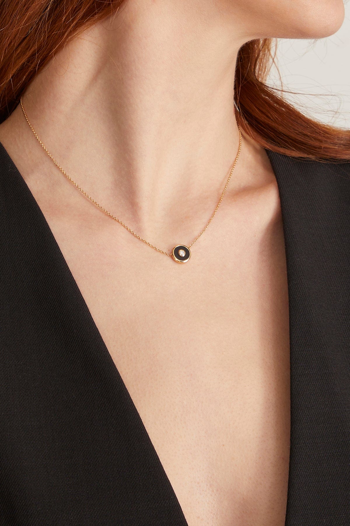 Black Onyx Mini Saucer Pendant Necklace in 18k Yellow Gold - Image 2