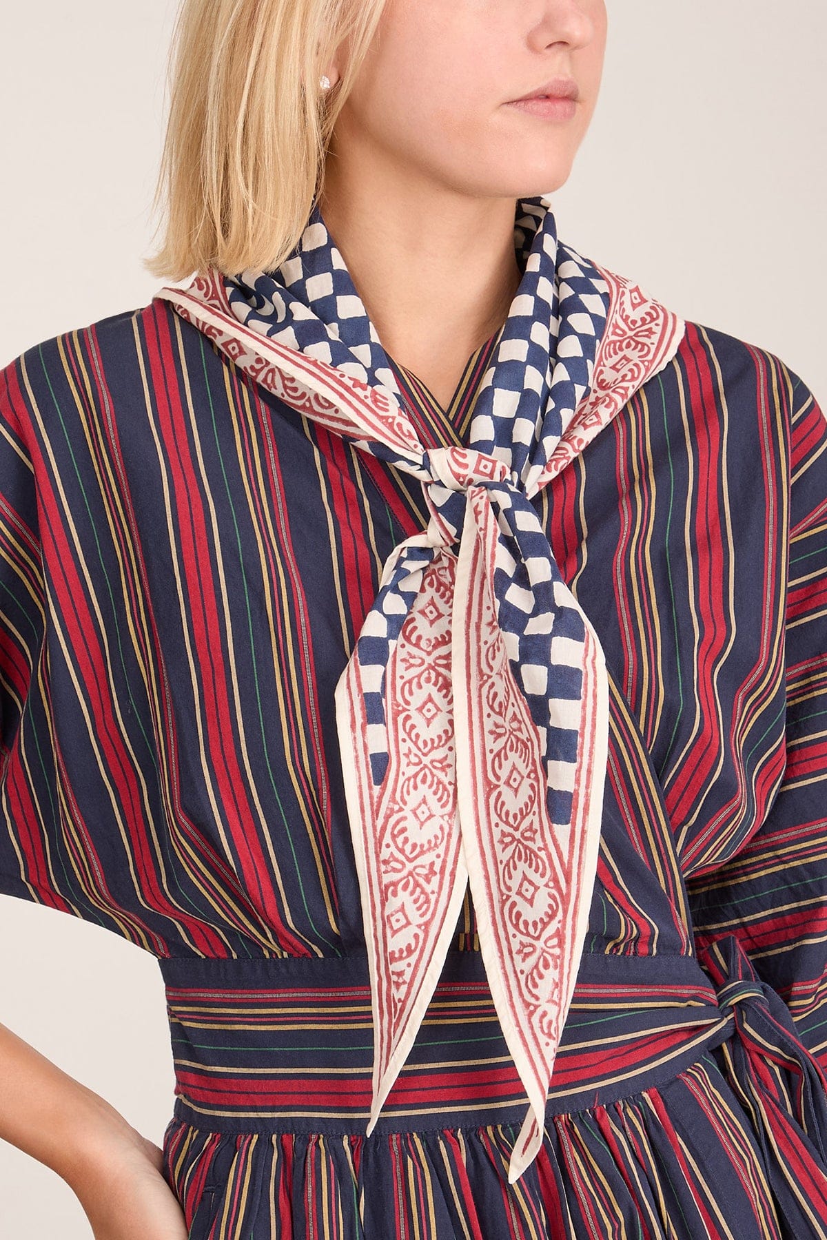 Block Print Cook Check Bandana in Provencal Blue - Image 2