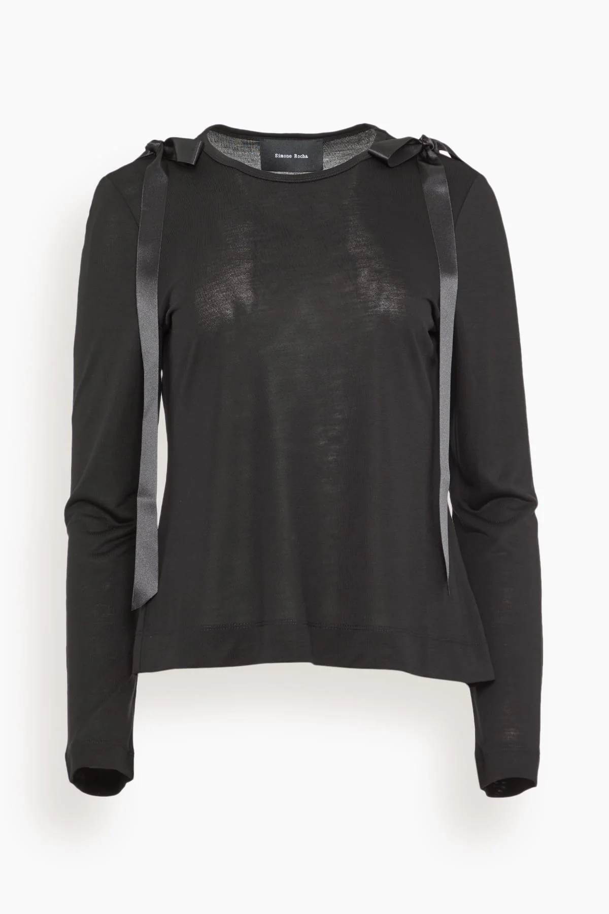 Bow Ribbon Tail Long Sleeve T-Shirt in Black