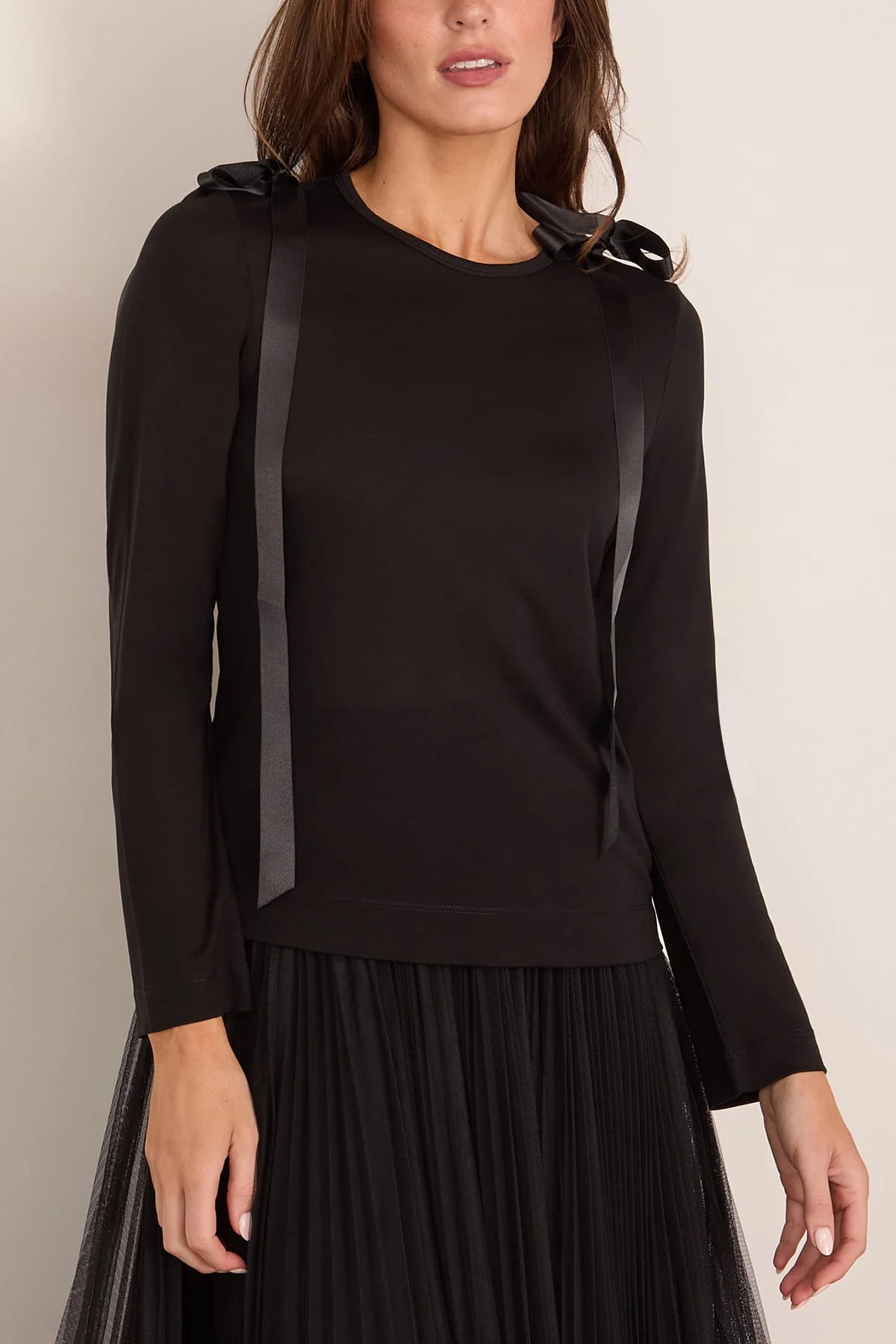 Bow Ribbon Tail Long Sleeve T-Shirt in Black - Image 3