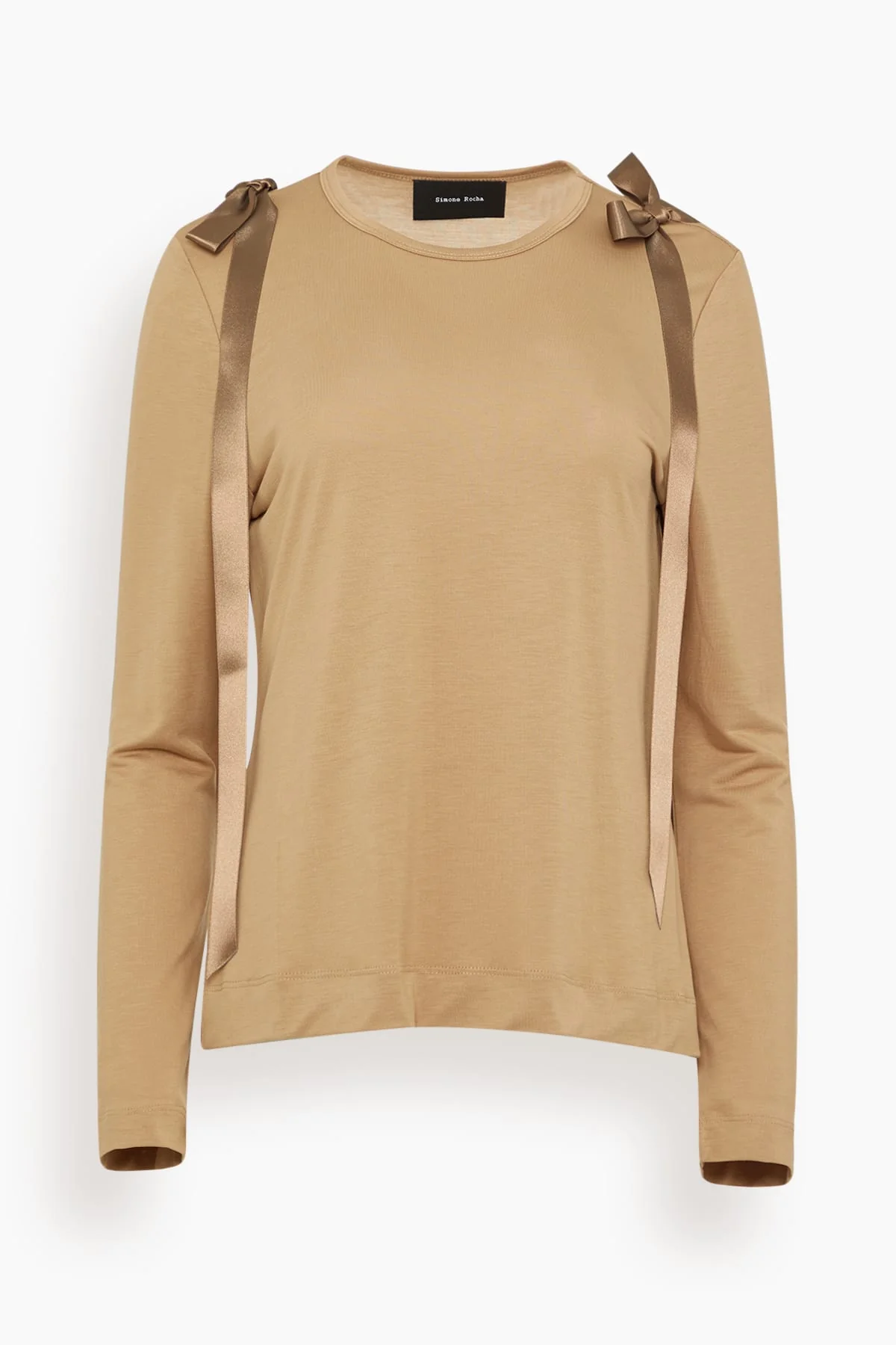 Bow Ribbon Tail Long Sleeve T-Shirt in Toffee