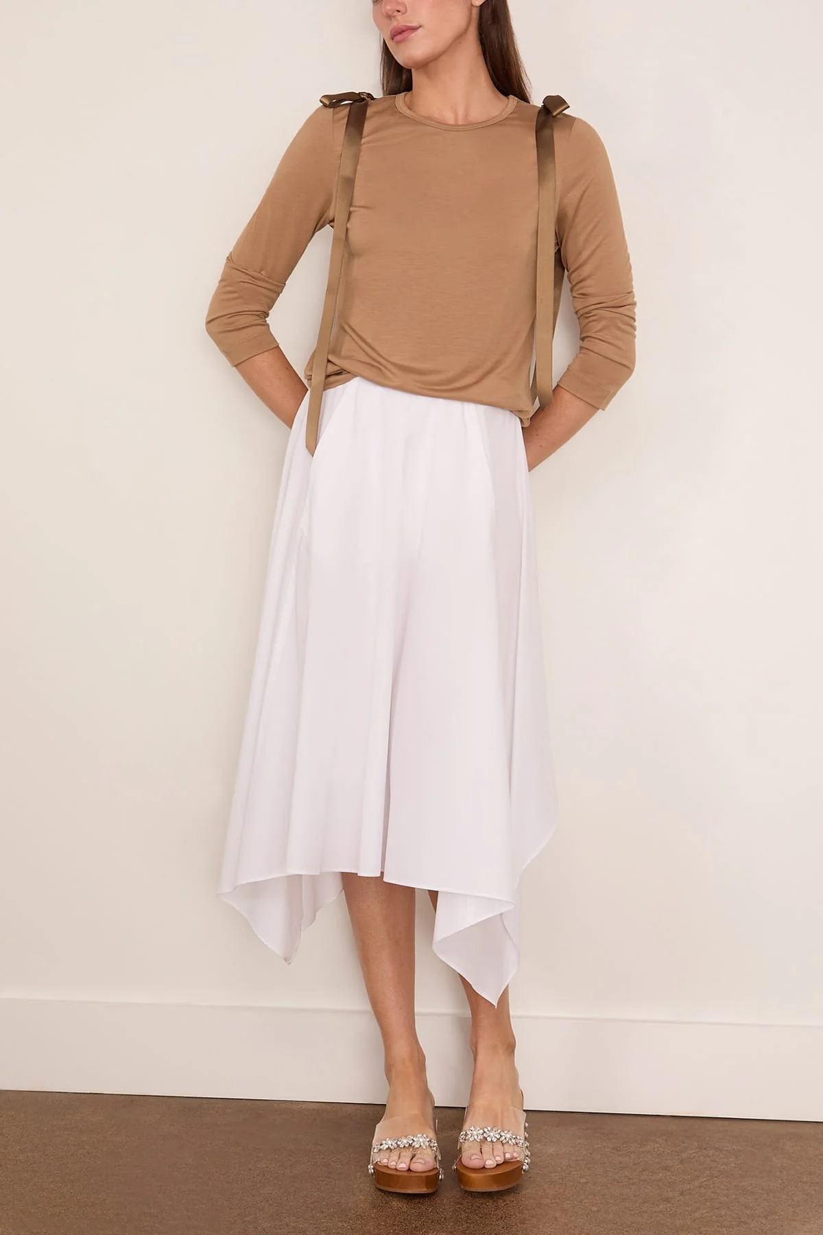 Bow Ribbon Tail Long Sleeve T-Shirt in Toffee - Image 2