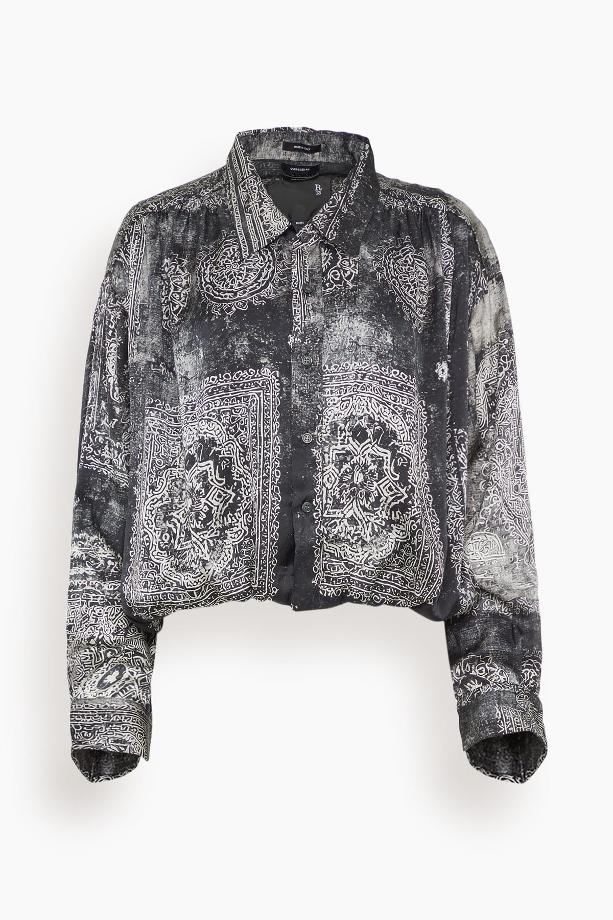 Bubble Shirt with Gathered Yoke in Black Multi Medallion