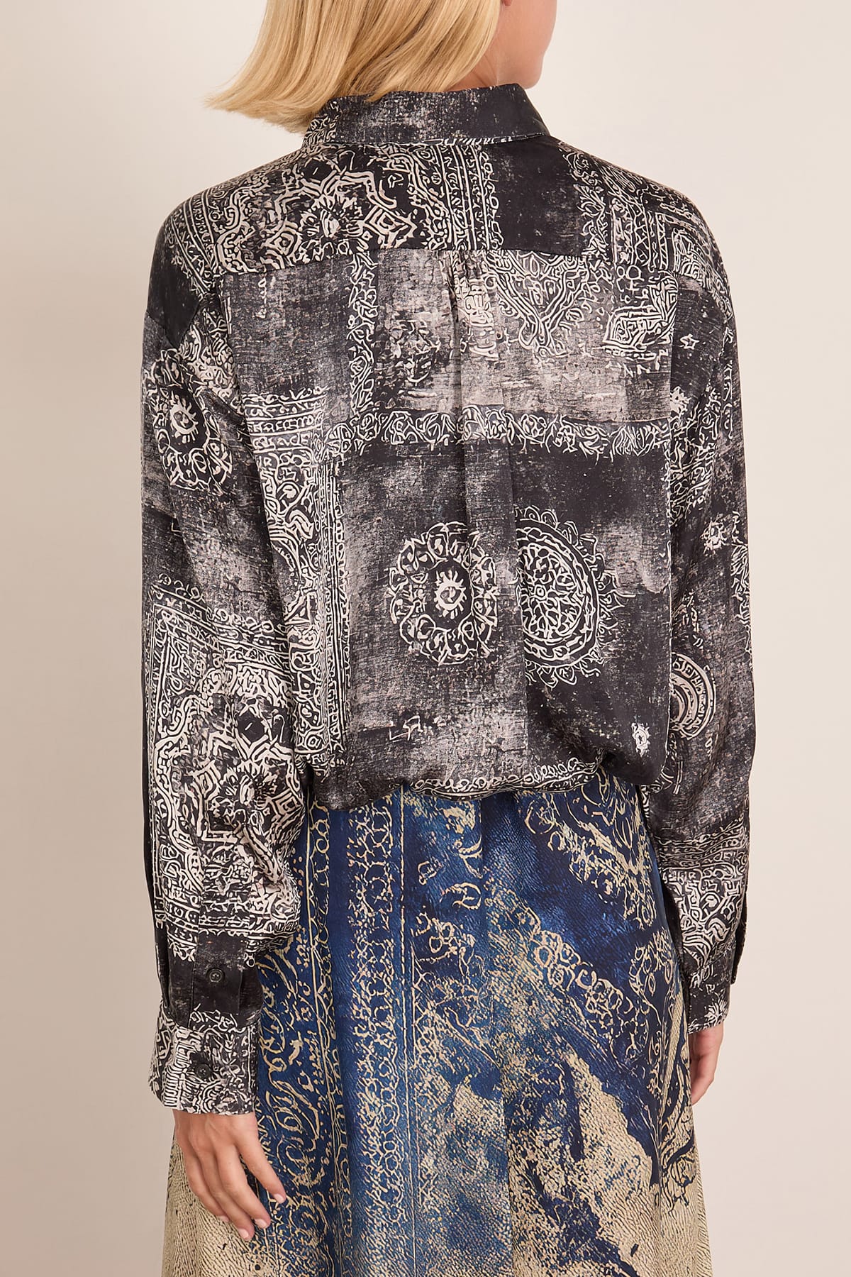 Bubble Shirt with Gathered Yoke in Black Multi Medallion - Image 4