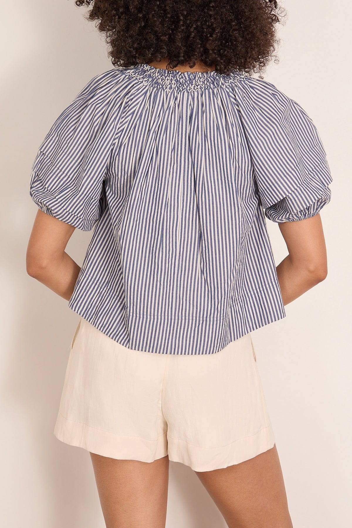 Caminitas Puff Sleeve Top in Skinny Stripes Indigo - Image 4