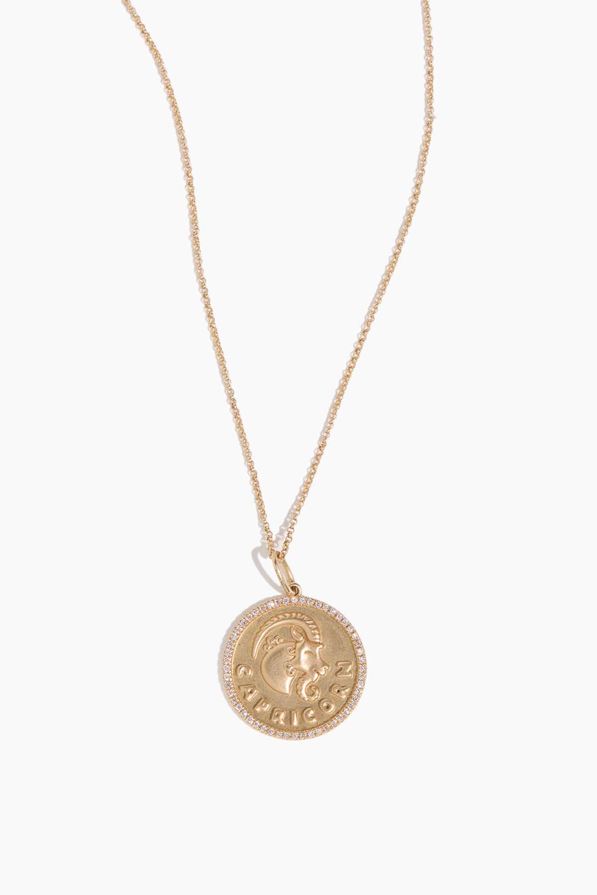 Capricorn Zodiac Necklace with Diamonds in 14k Yellow Gold