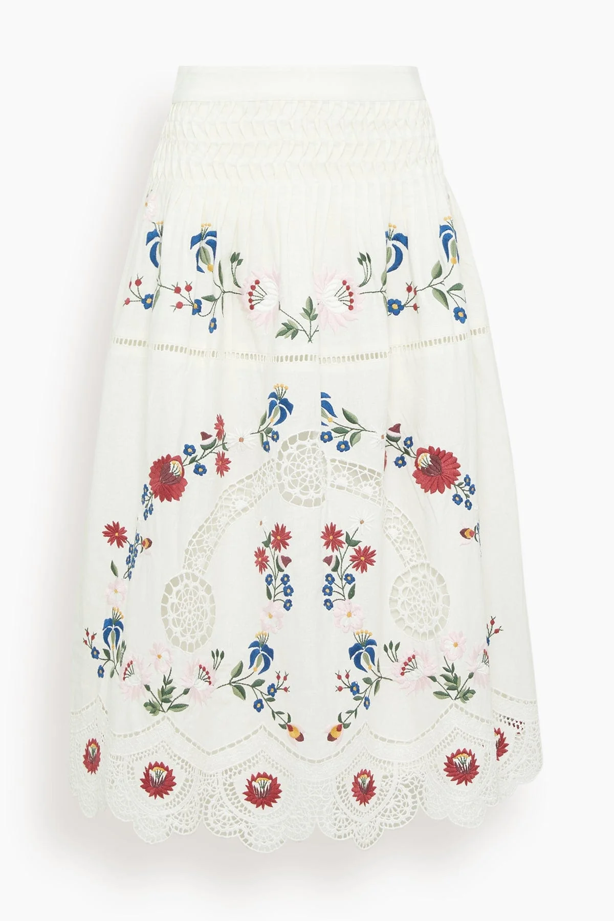 Celia Embroidery Midi Skirt in Cream