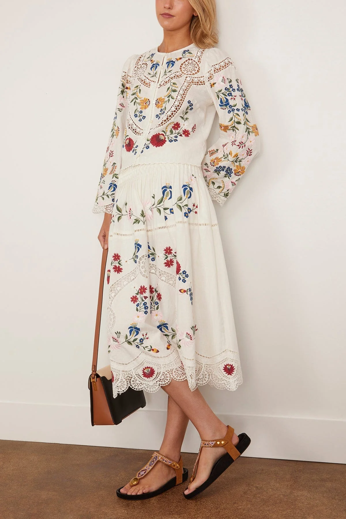 Celia Embroidery Midi Skirt in Cream - Image 2