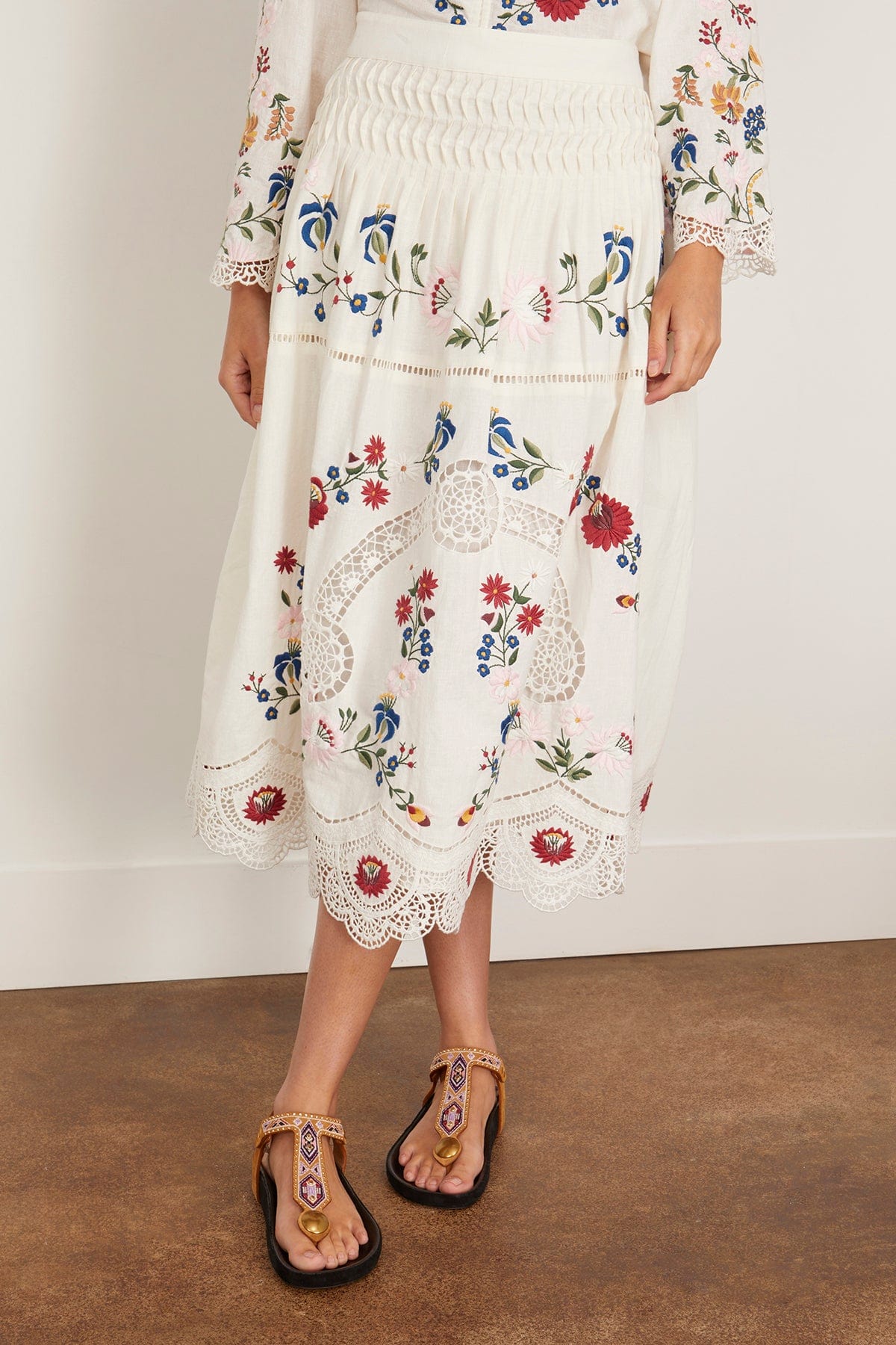 Celia Embroidery Midi Skirt in Cream - Image 3