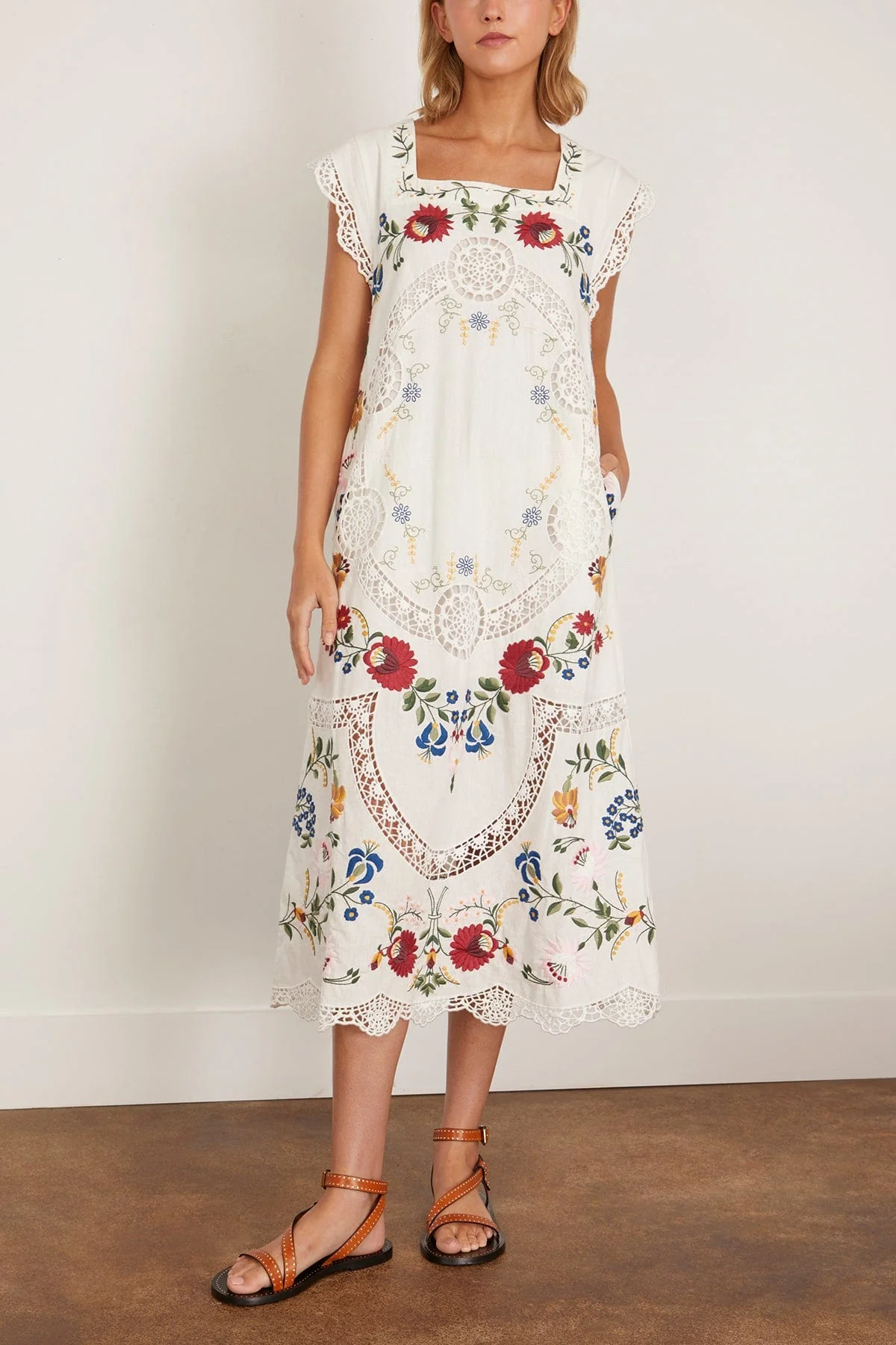 Celia Embroidery Tank Midi Dress in Cream - Image 3