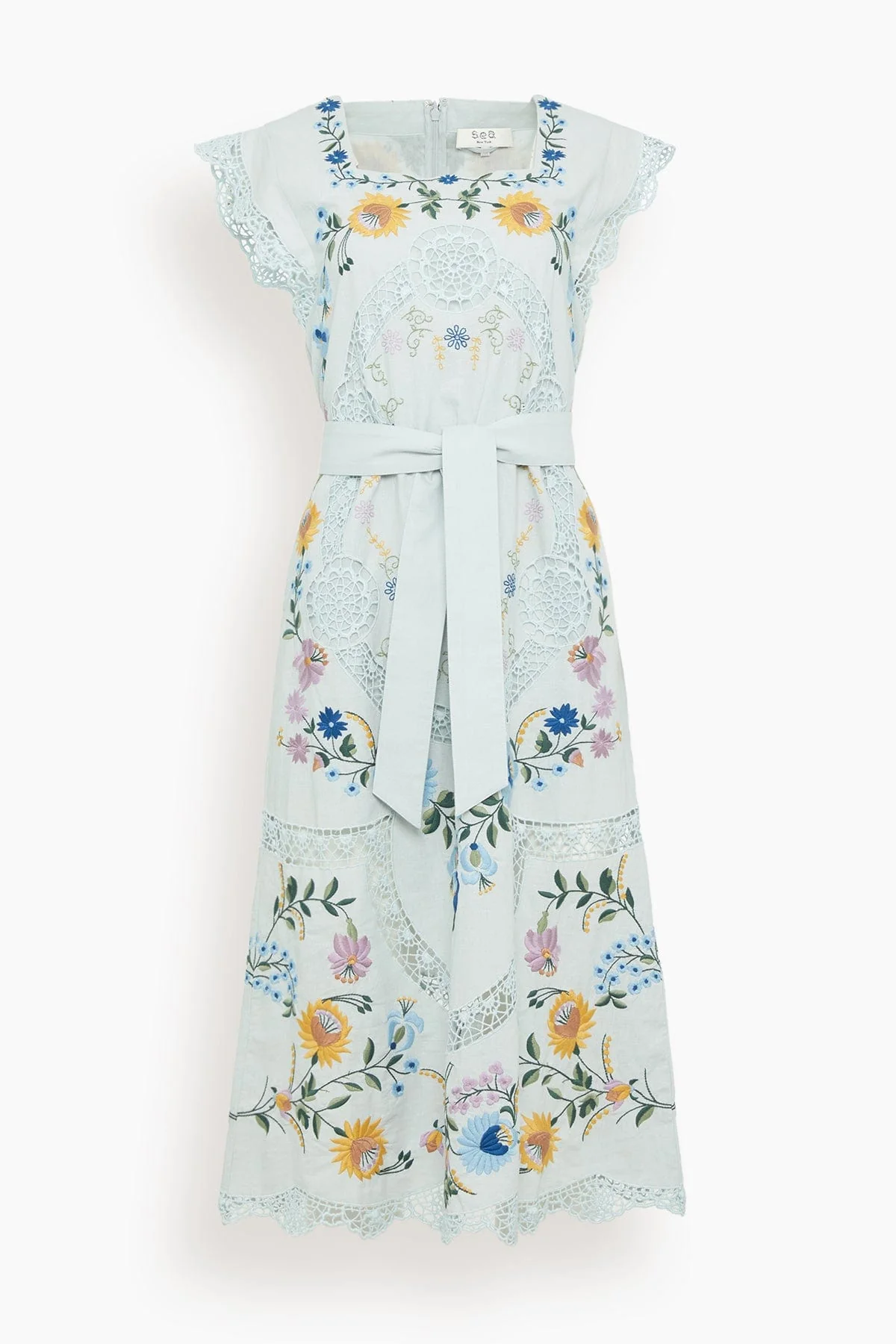 Celia Embroidery Tank Midi Dress in Sky