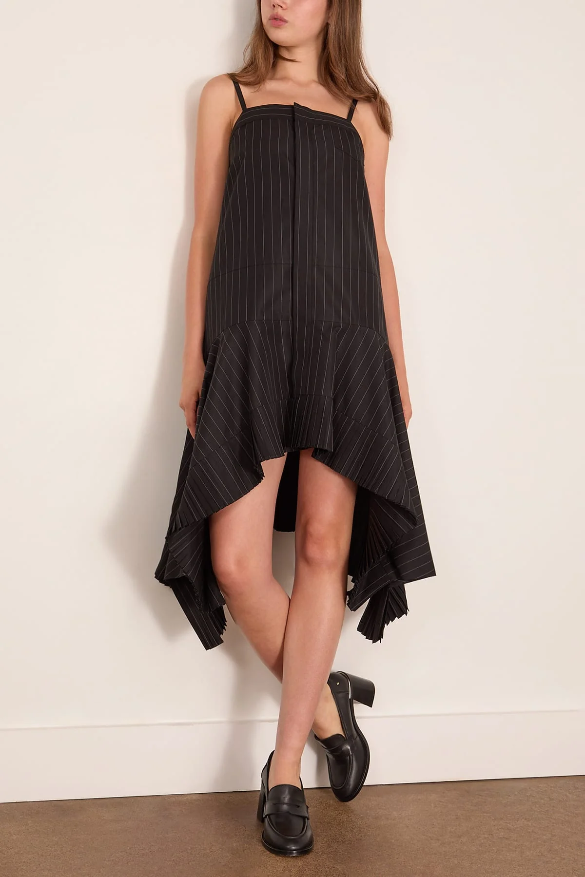 Chalk Stripe Dress in Black - Image 3