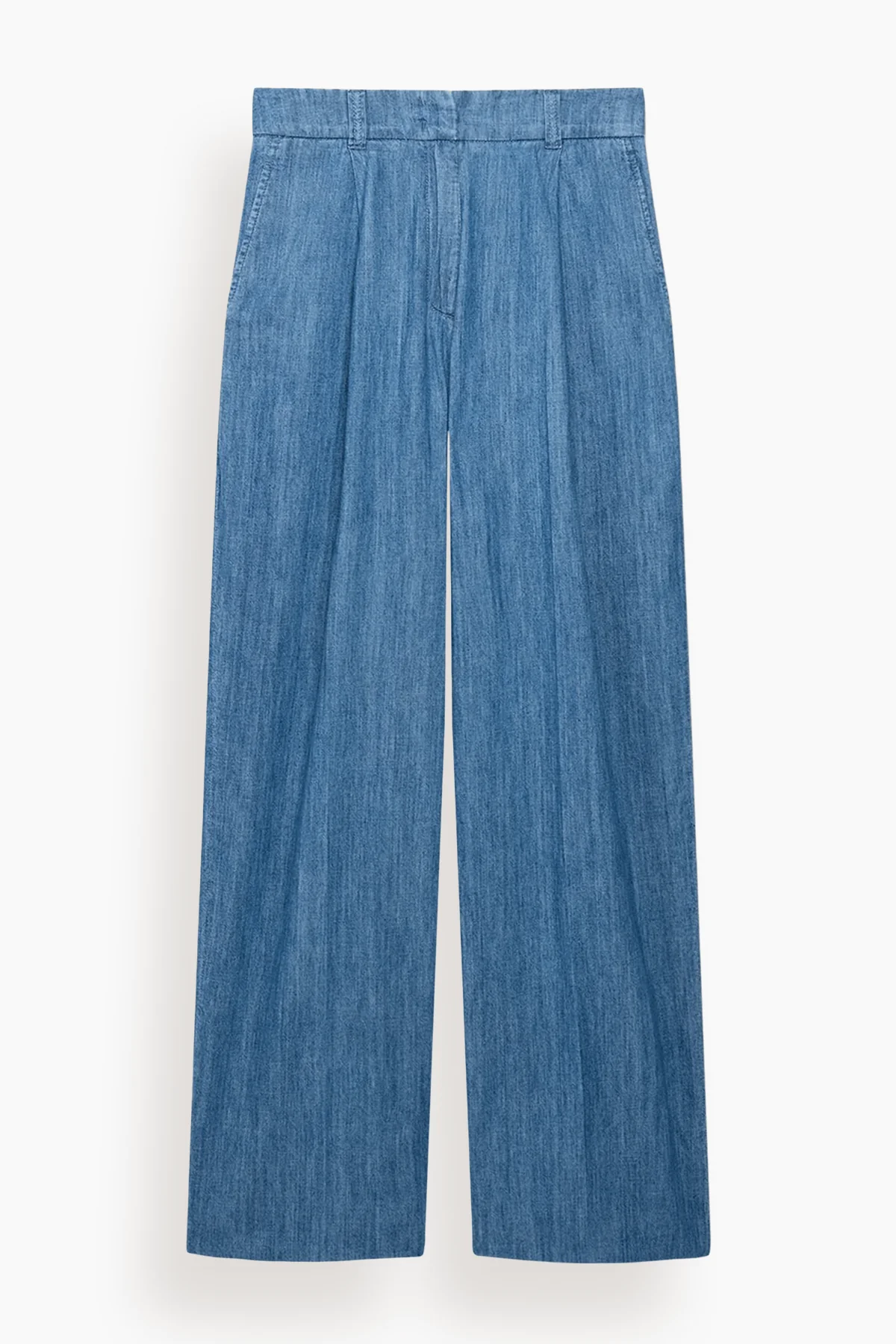 Chambray Relaxed Wide Leg Pant in Medium Blue
