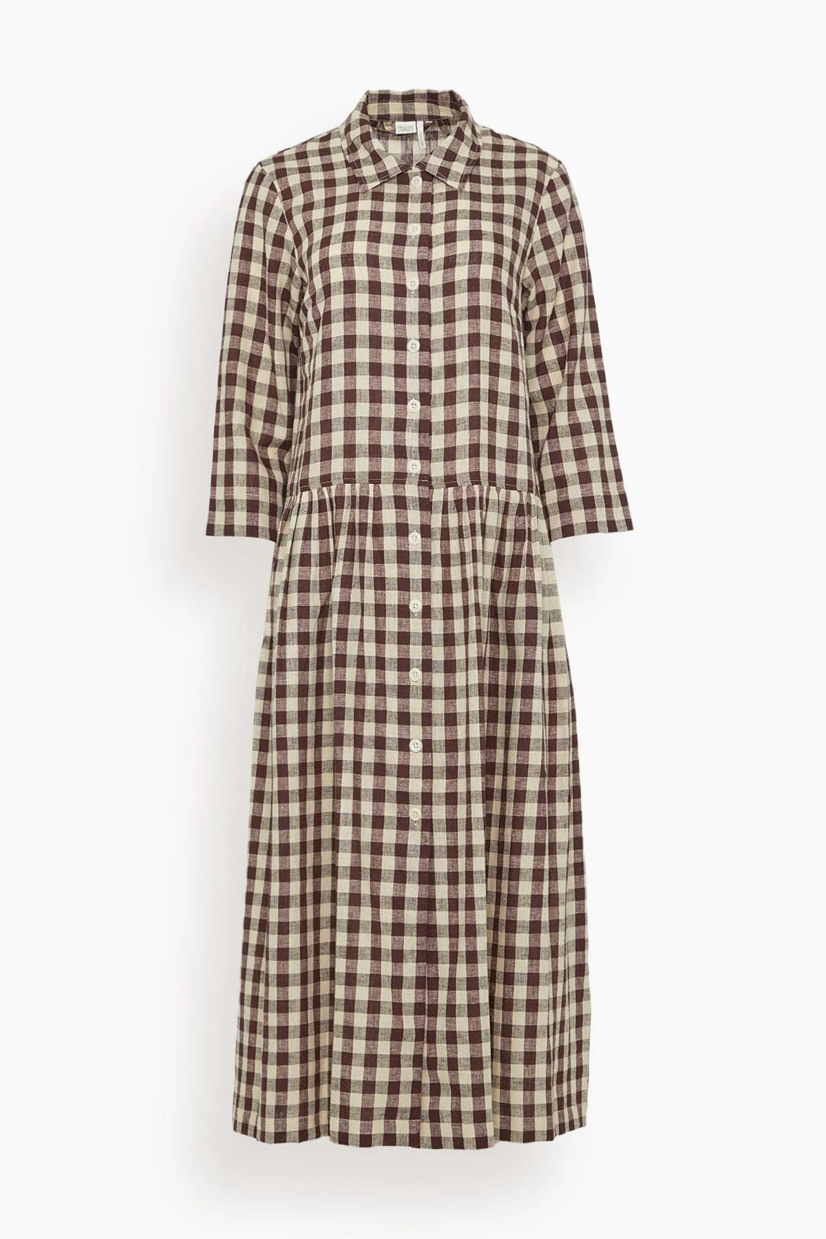 Check Linen Cotton Shirt Dress in Dark Chocolate