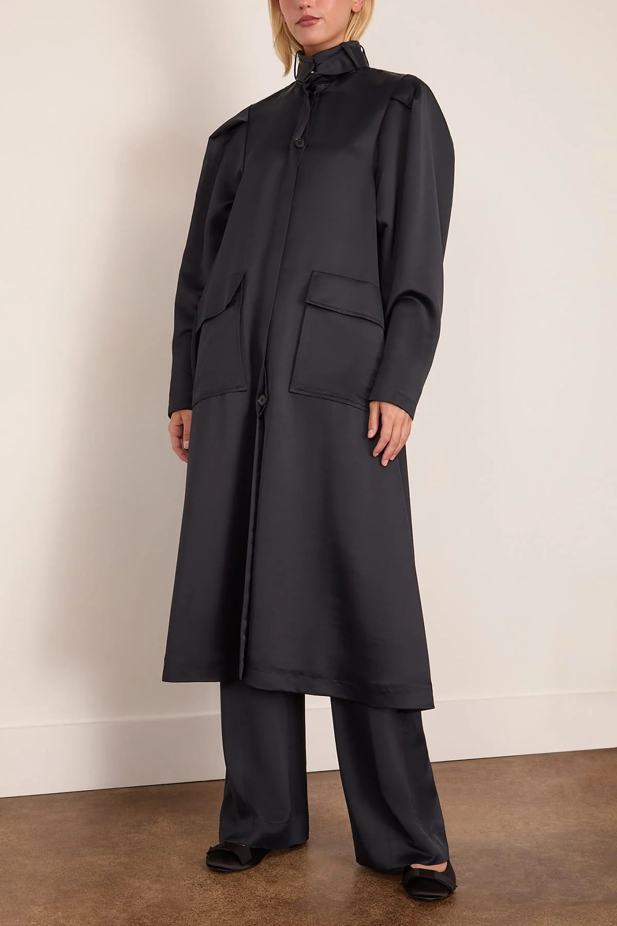 Chet Satin Trench in Black - Image 3