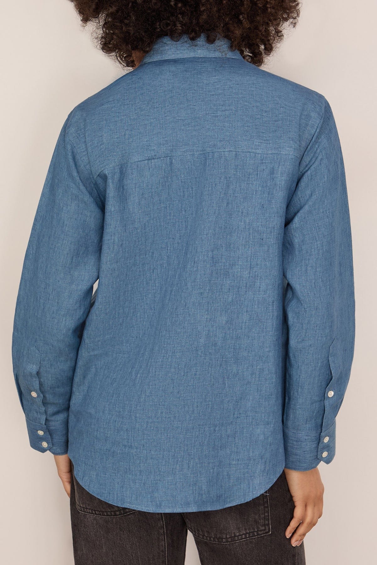 Classic Chambray Linen Shirt in Ocean Blue - Image 4