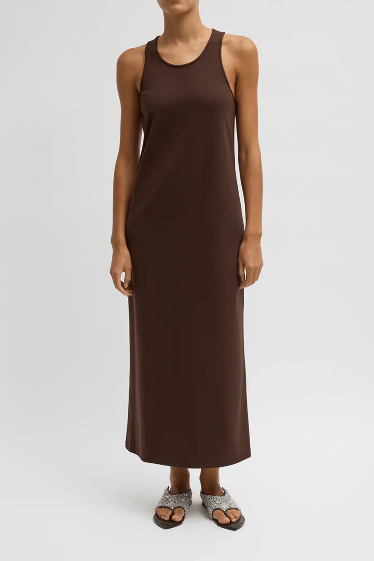Compact Knit Sleeveless Dress in Brown - Image 2
