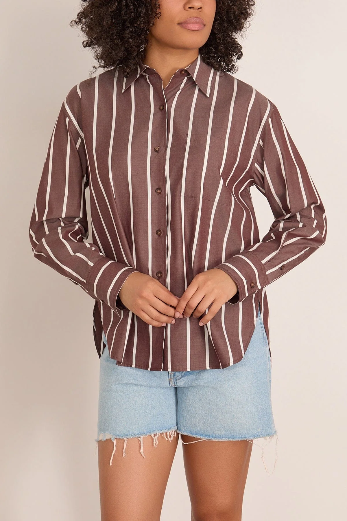 Connie Stripe Shirt in Rosewood Stripe - Image 3